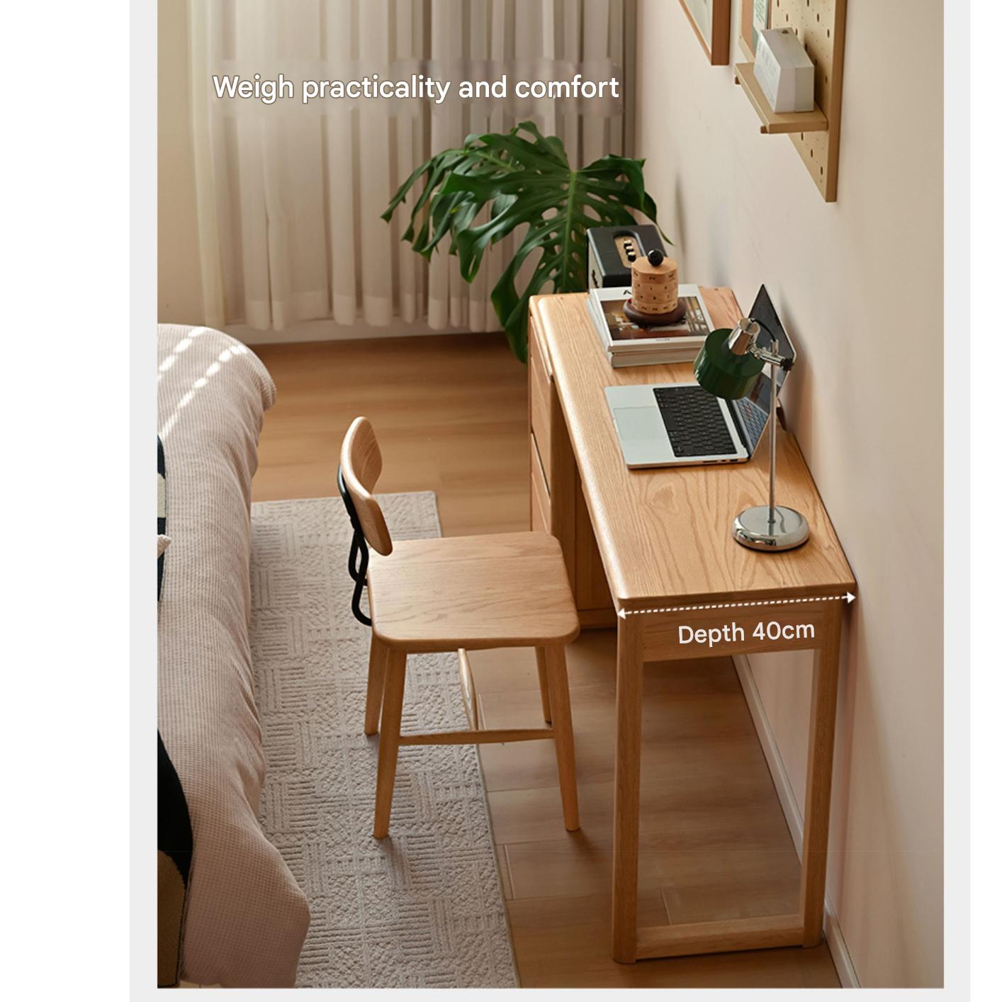 Oak Solid Wood Modern Computer Retractable Table