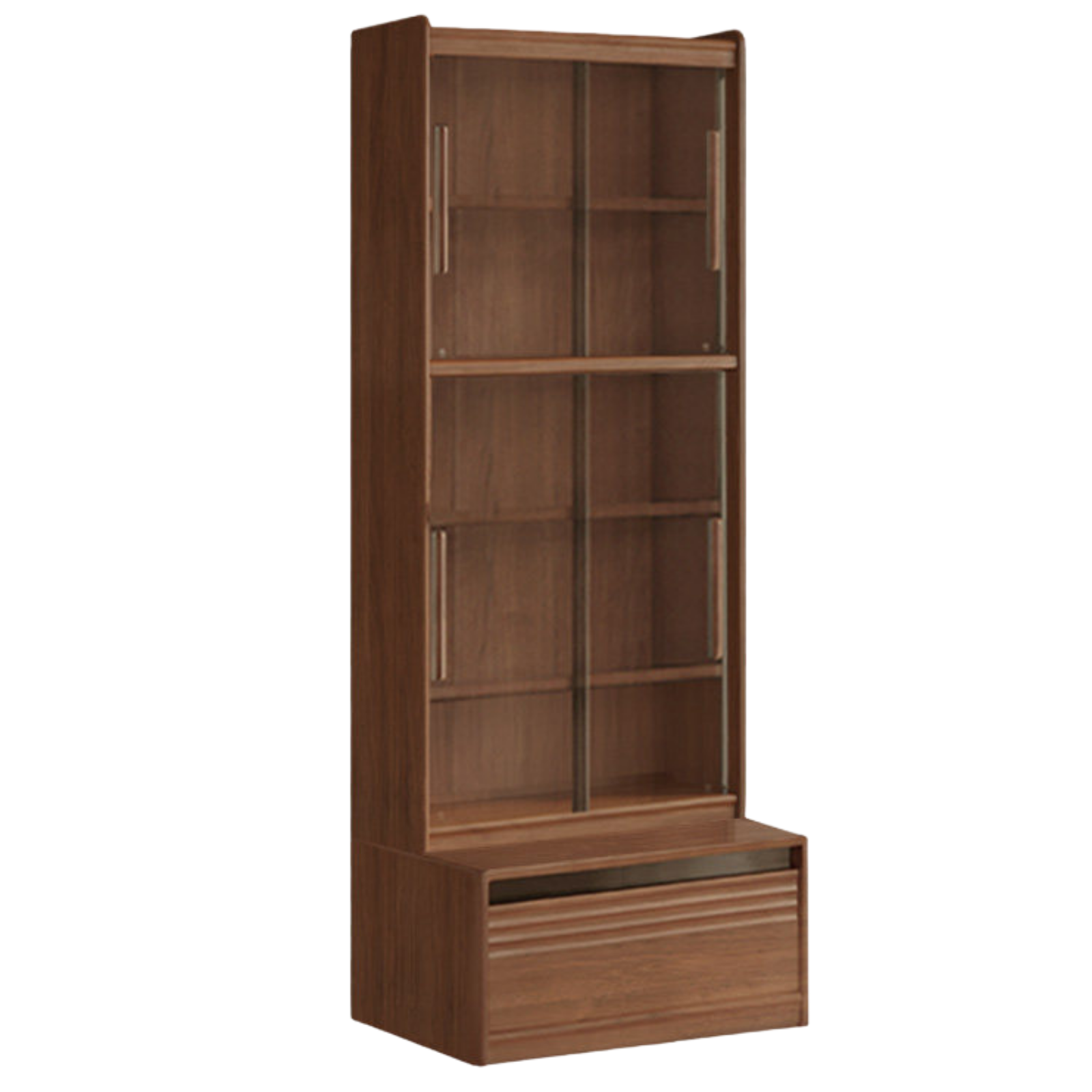 Black Walnut Solid Wood Integrated Wall Bookcase with Floor Display