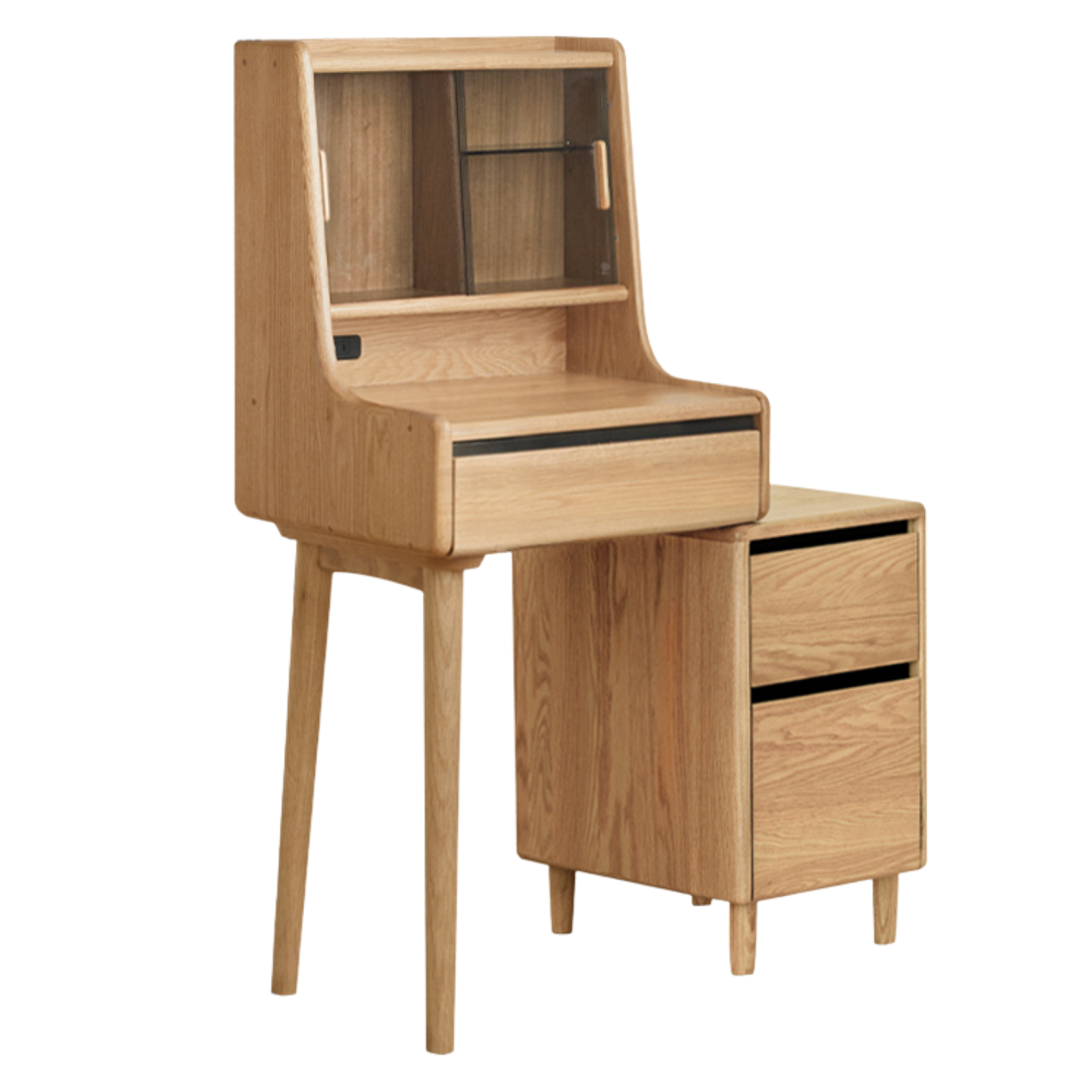 Ash Solid Wood Vanity Desk with Lighted Mirror