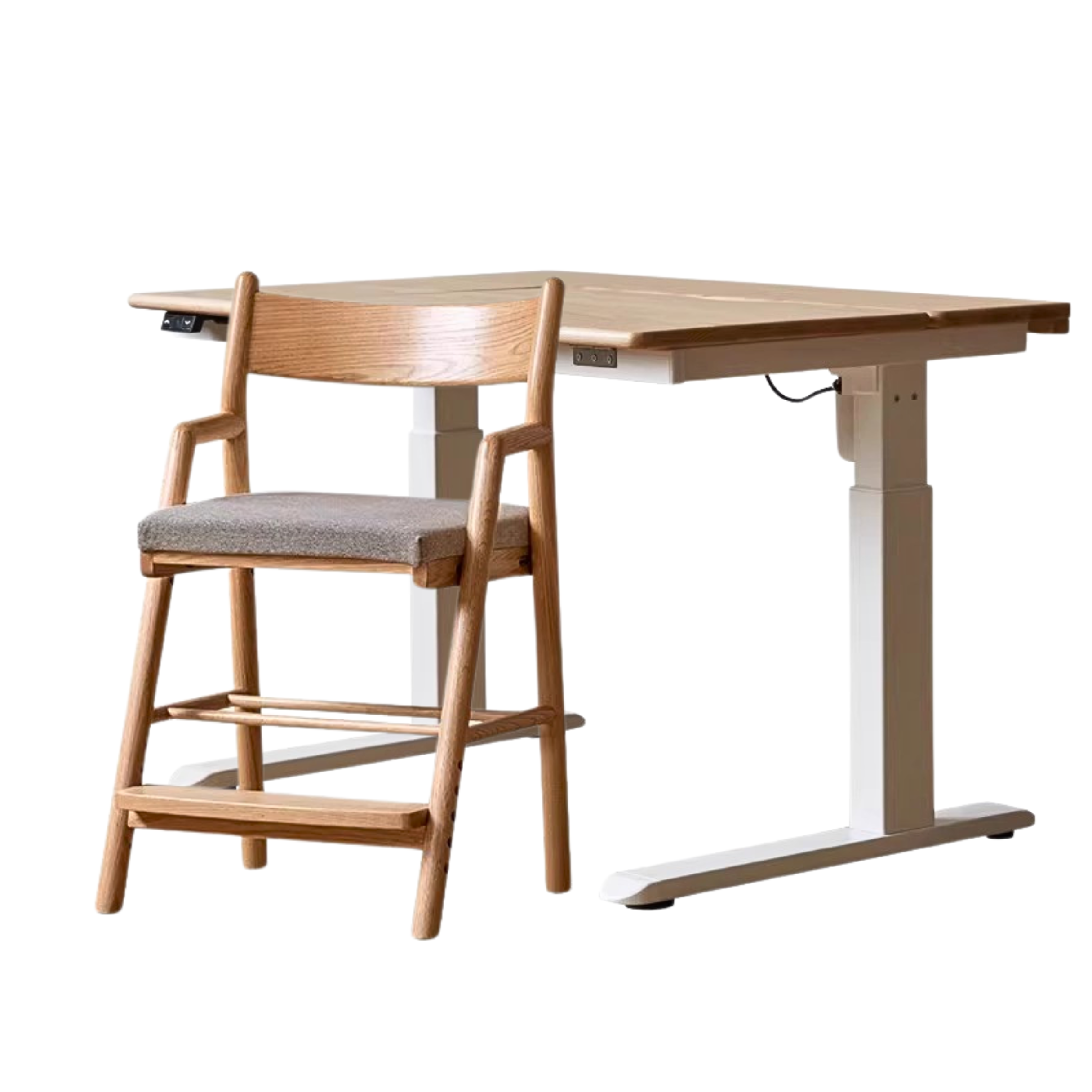 Oak Solid Wood Children's Electric Lifting Tilts Study Desk