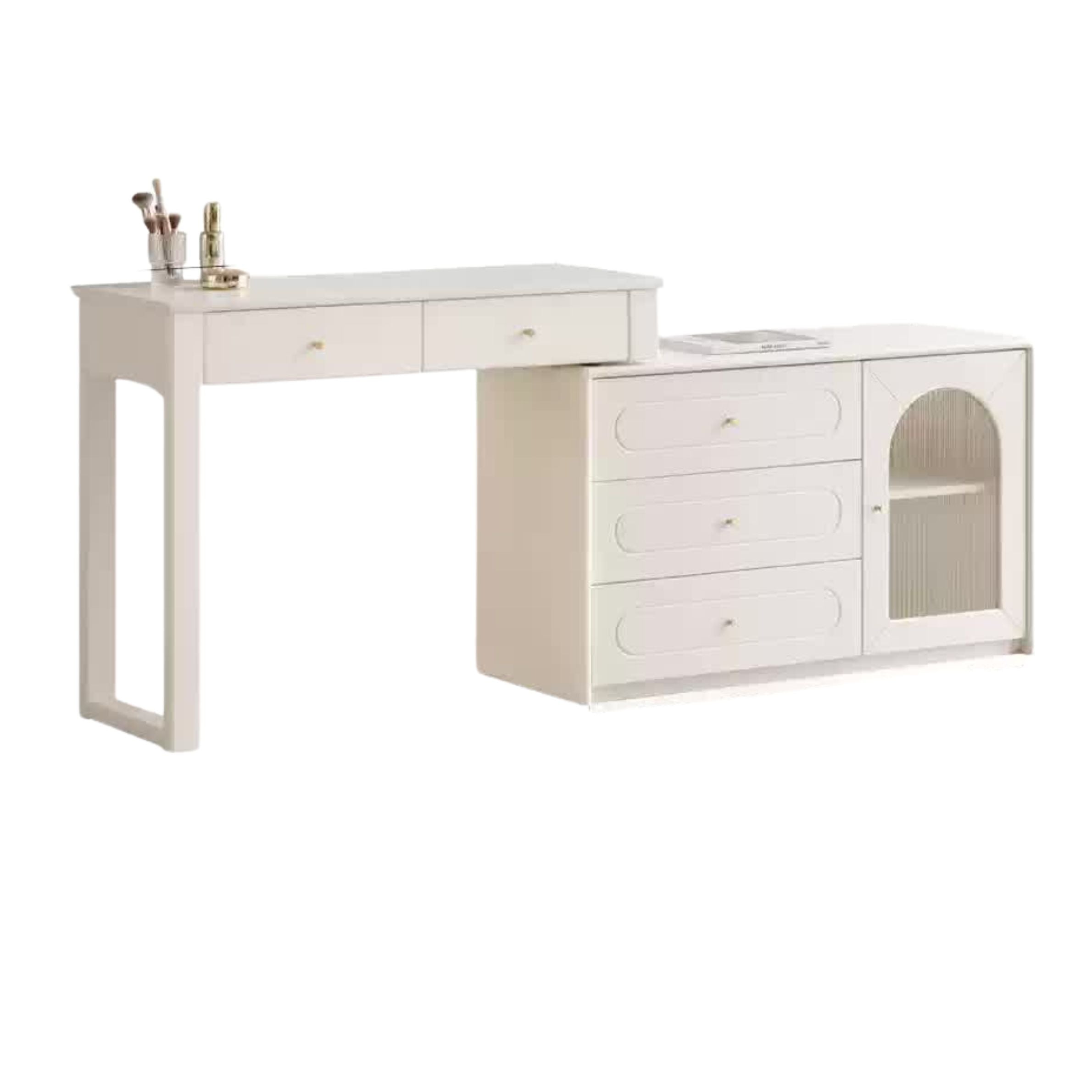 Rubber Solid Wood White Cream Style Dressing Table