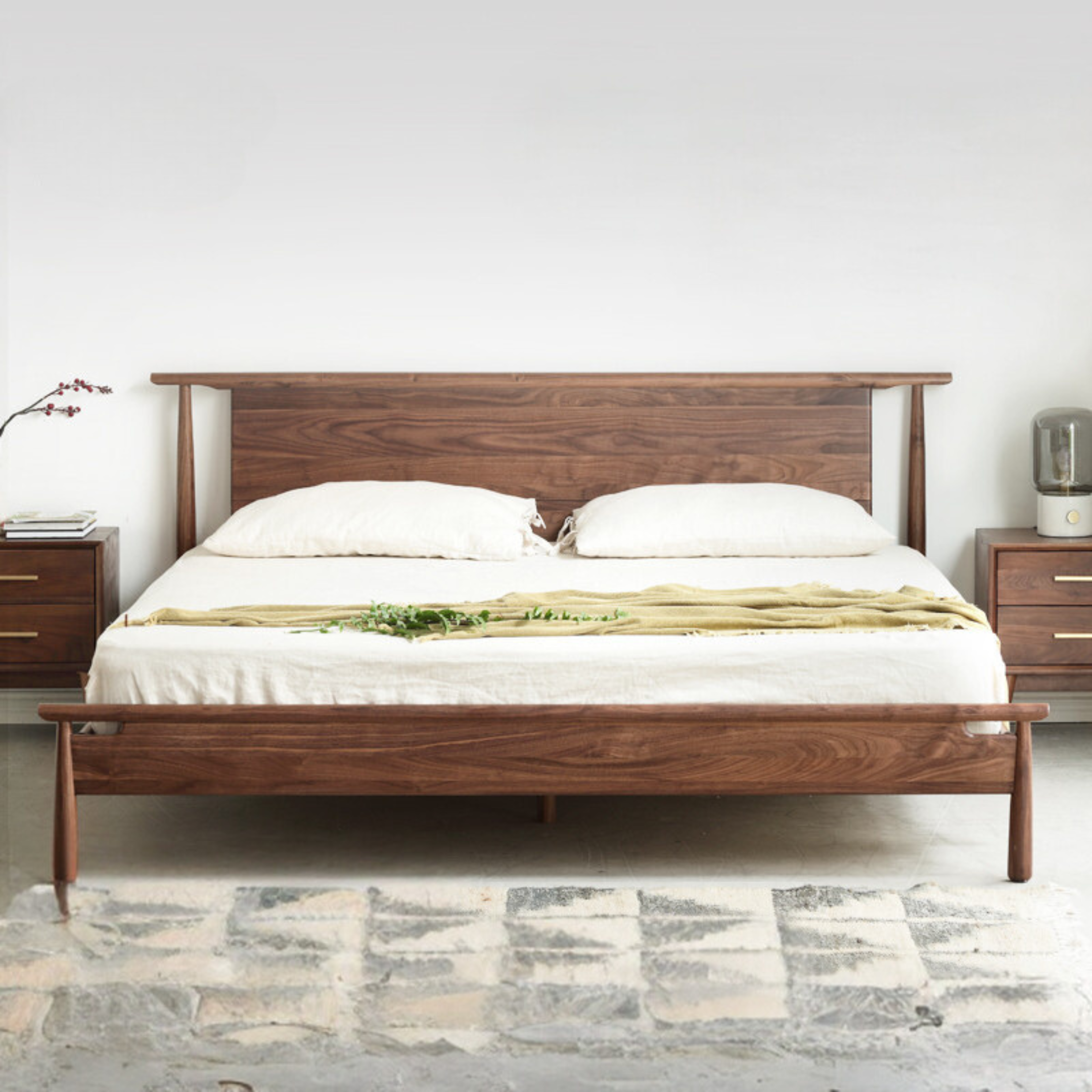 North American black walnut solid wood light luxury bed<