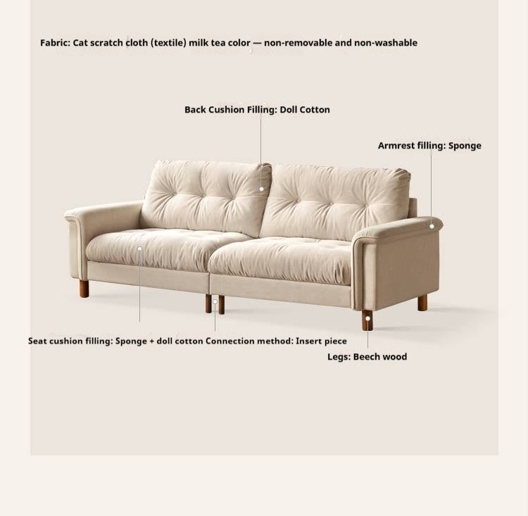 French Retro Fabric Sofa – High-Back with Pet-Friendly Scratch-Resistant Fabric