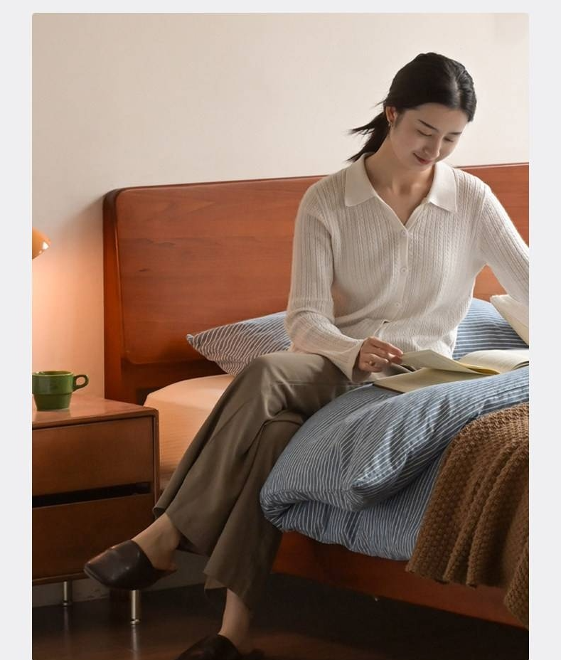 Poplar Solid Wood Bed — Retro Edge Vintage Slab Bed