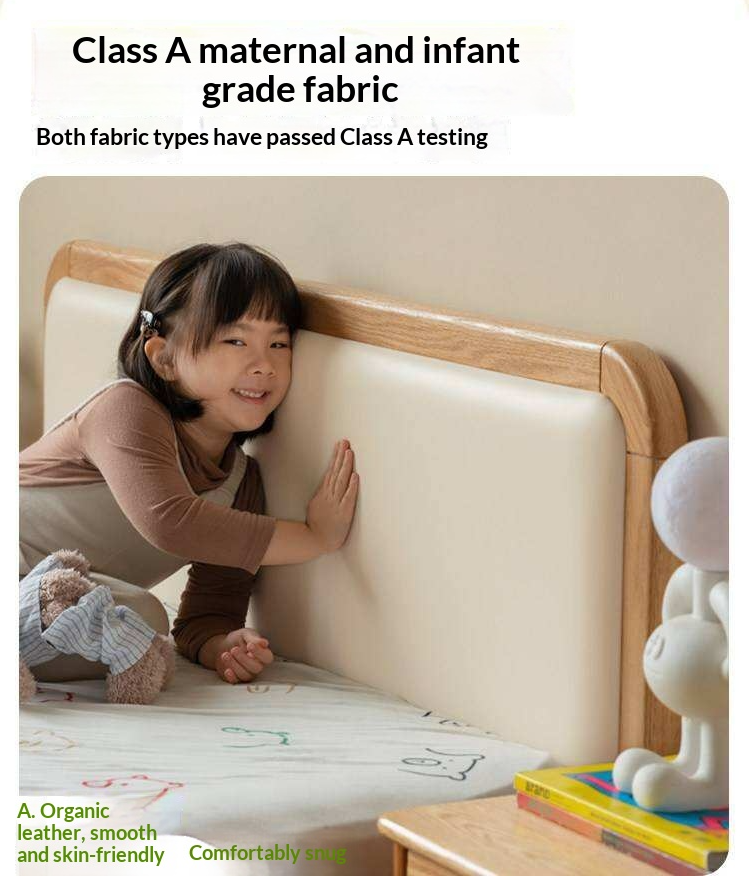 Oak, Rubberwood Solid Wood Upholstered Kids Storage Bed with Gas Lift and Rounded Headboard