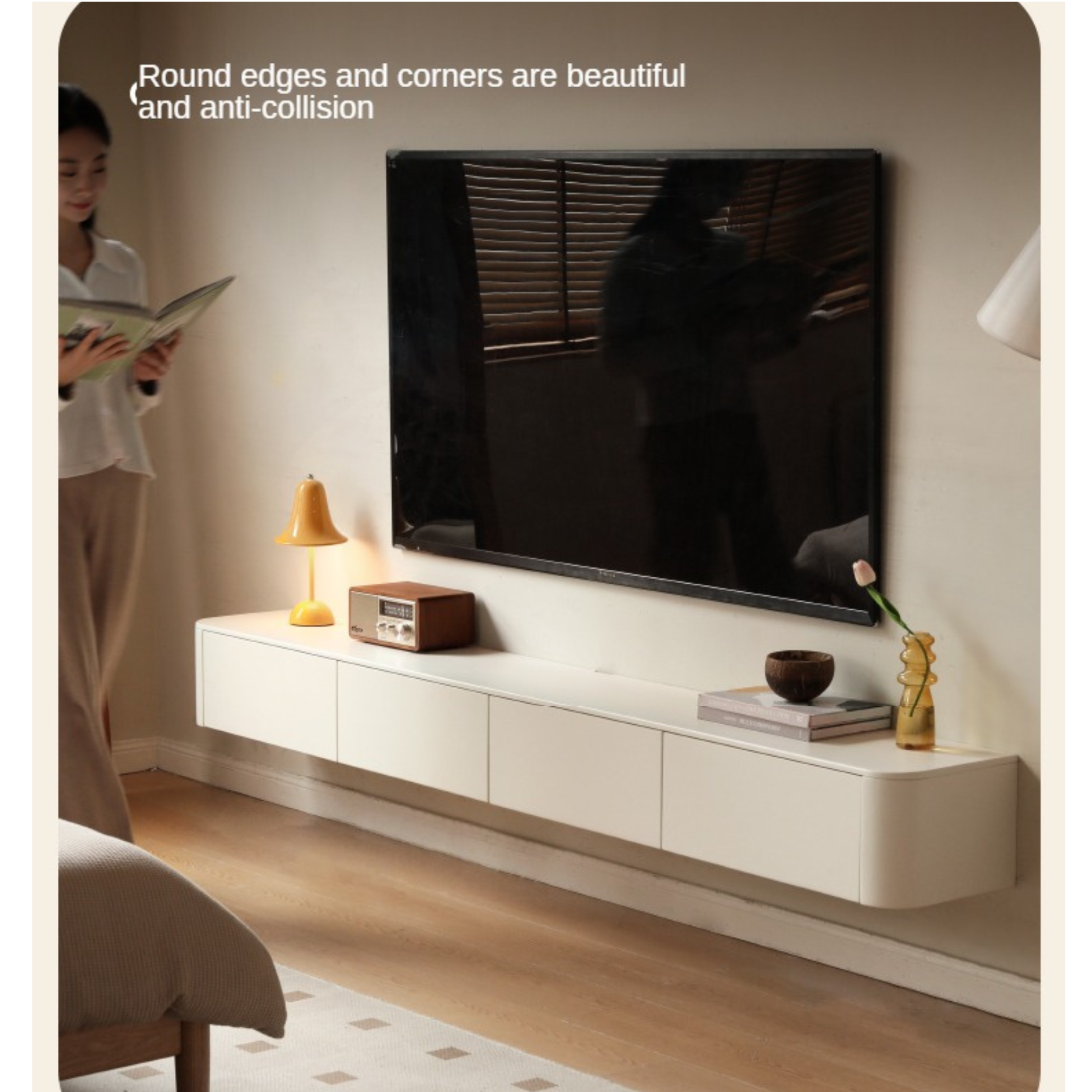 Poplar solid wood integrated suspended TV cabinet: