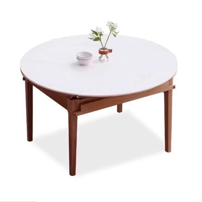 Oak solid wood folding round retractable dining table