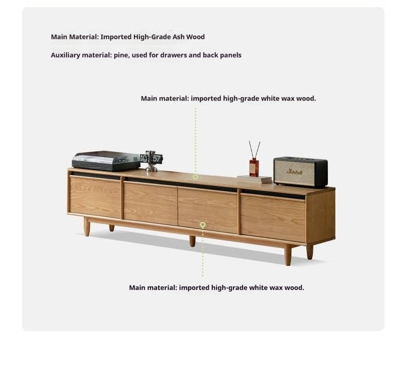 Ash Solid Wood Modern Storage Floor TV Cabinet.
