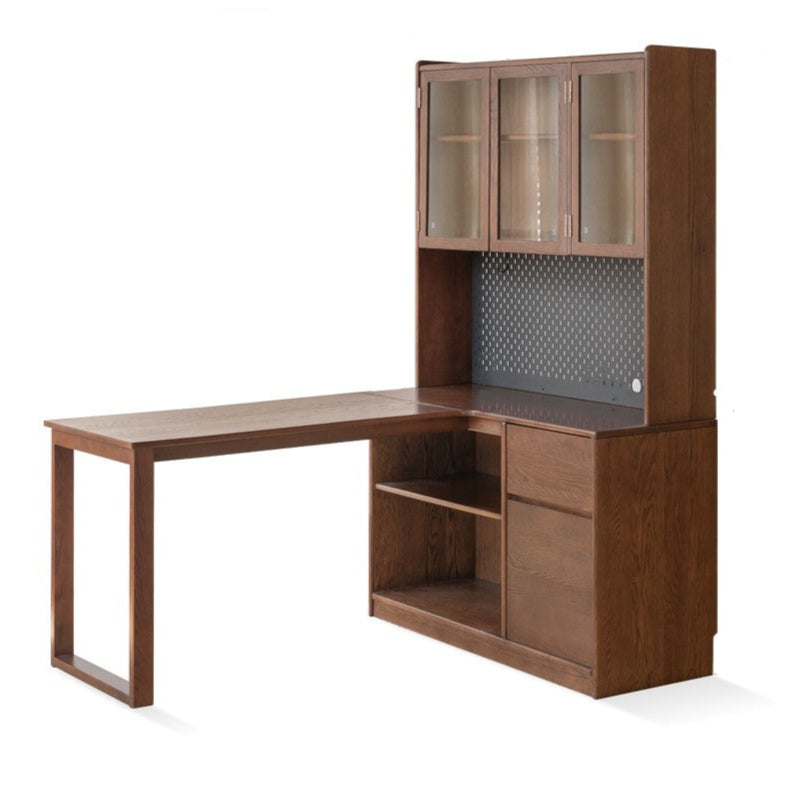 Oak solid wood desk bookshelf integrated corner table