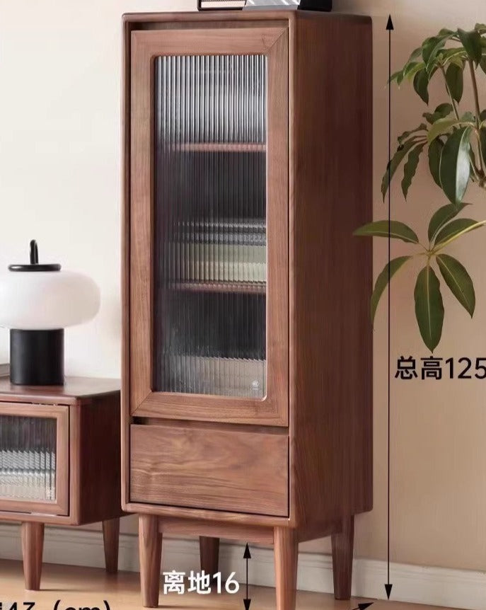 Black Walnut Solid Wood side Cabinet Narrow Vintage Storage-