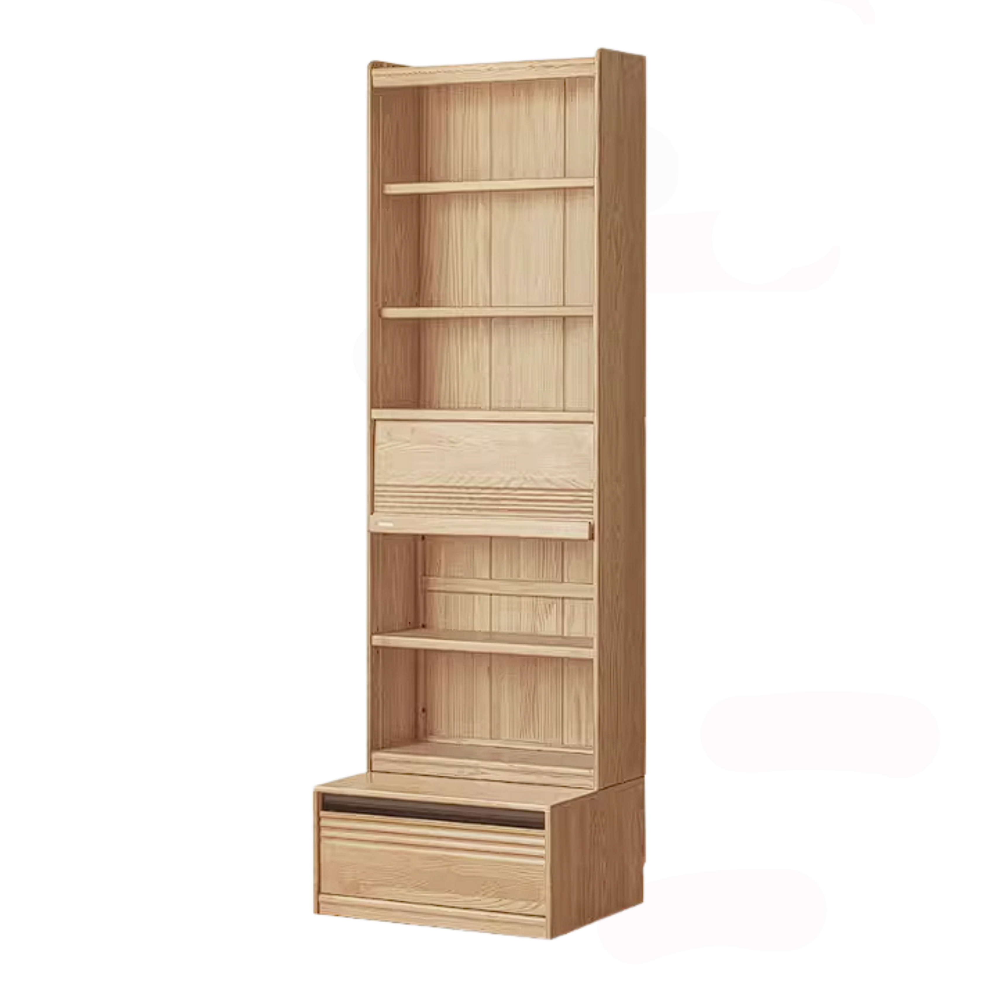 Ash Solid Wood Bookshelf with Wall Mounted Display Cabinet Design