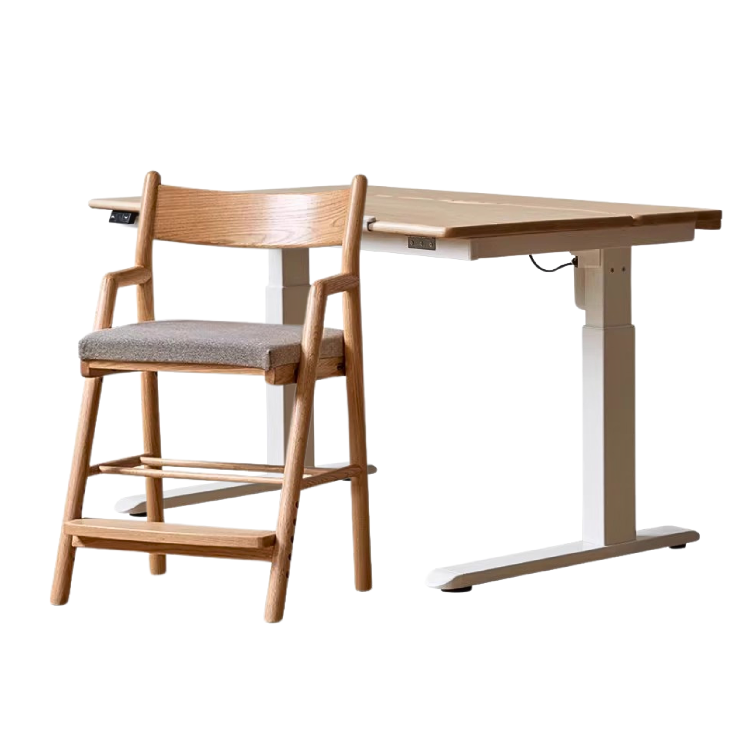 Oak Solid Wood Children's Electric Lifting Tilts Study Desk