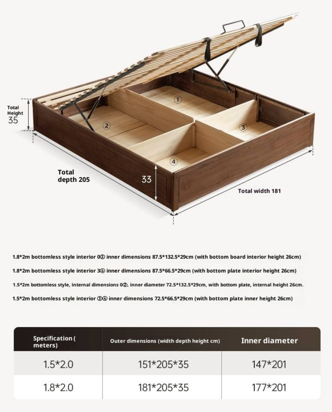 Black Walnut Solid Wood Italian Light Luxury Platform Bed, Headboard-Free Box Bed