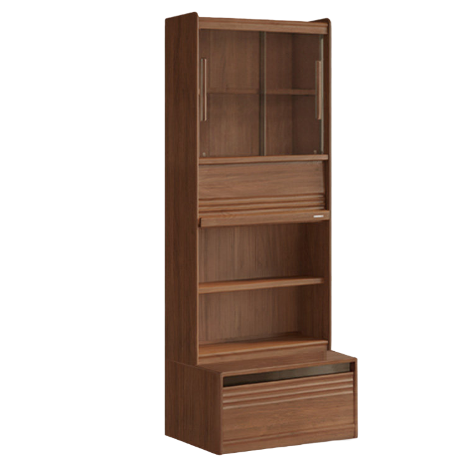 Black Walnut Solid Wood Integrated Wall Bookcase with Floor Display