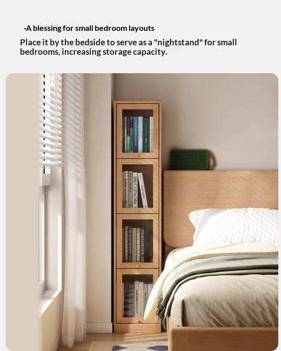 Oak Solid Wood Bookcase Corner Glass Flip Door