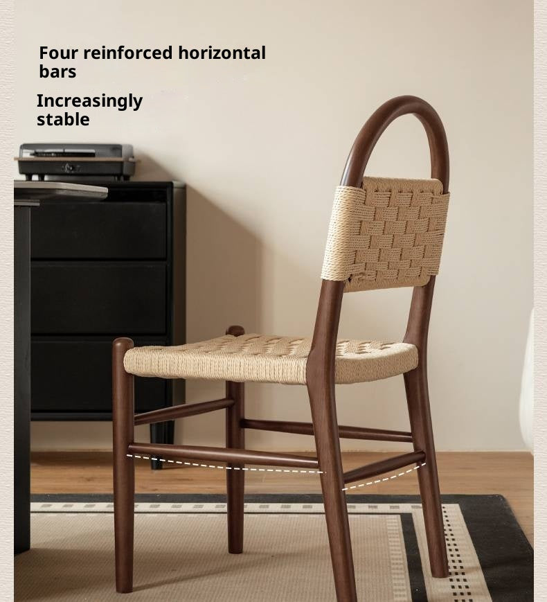 4pcs Solid RubberWood Dining Braided Chair Retro Vintage Style