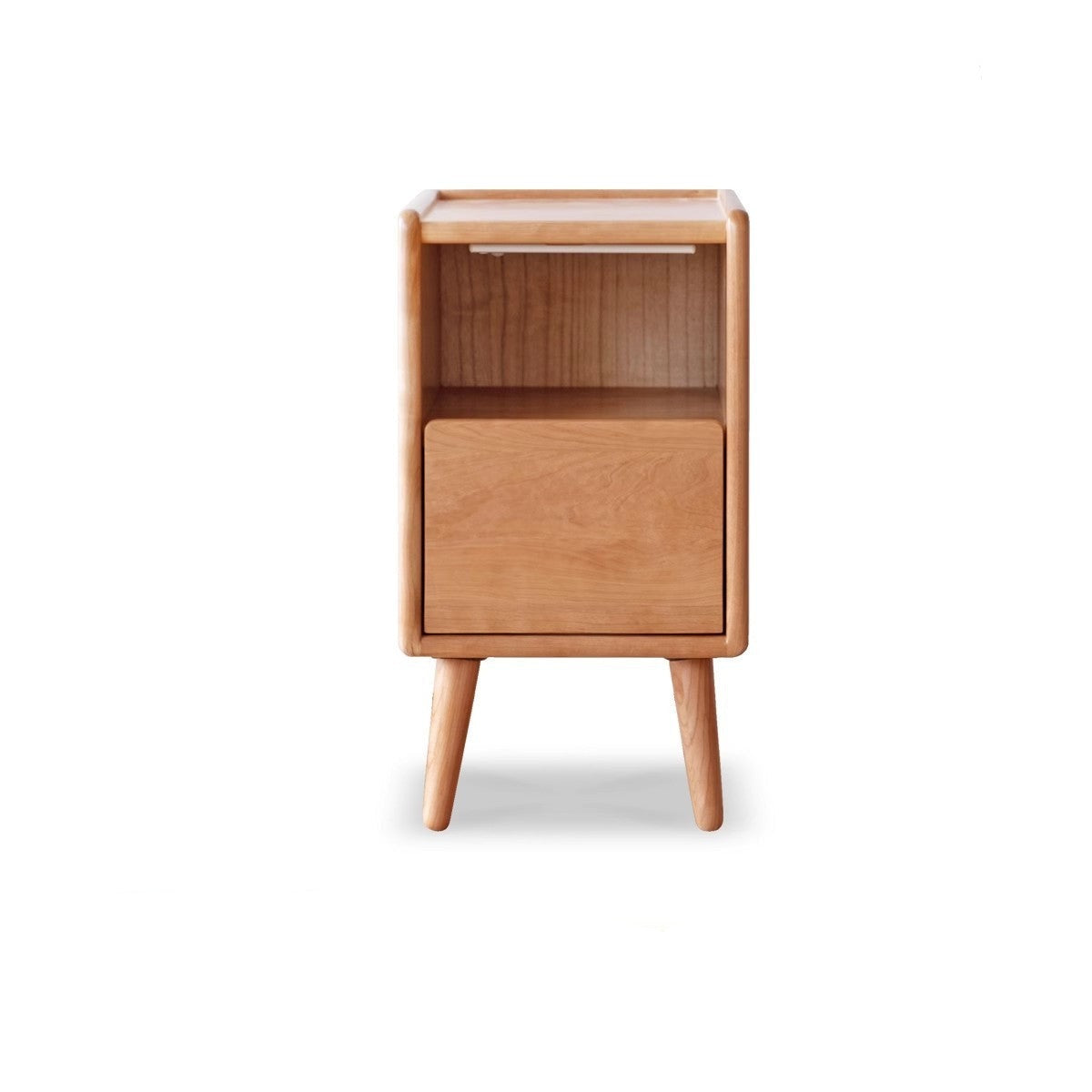 Cherry wood ultra-narrow nightstand with light-