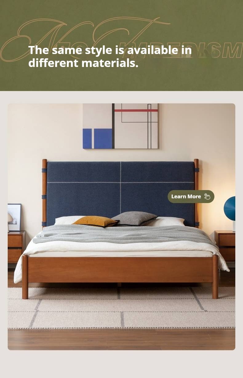 Oak Solid Wood Soft High Backrest Bed Modern Minimalist