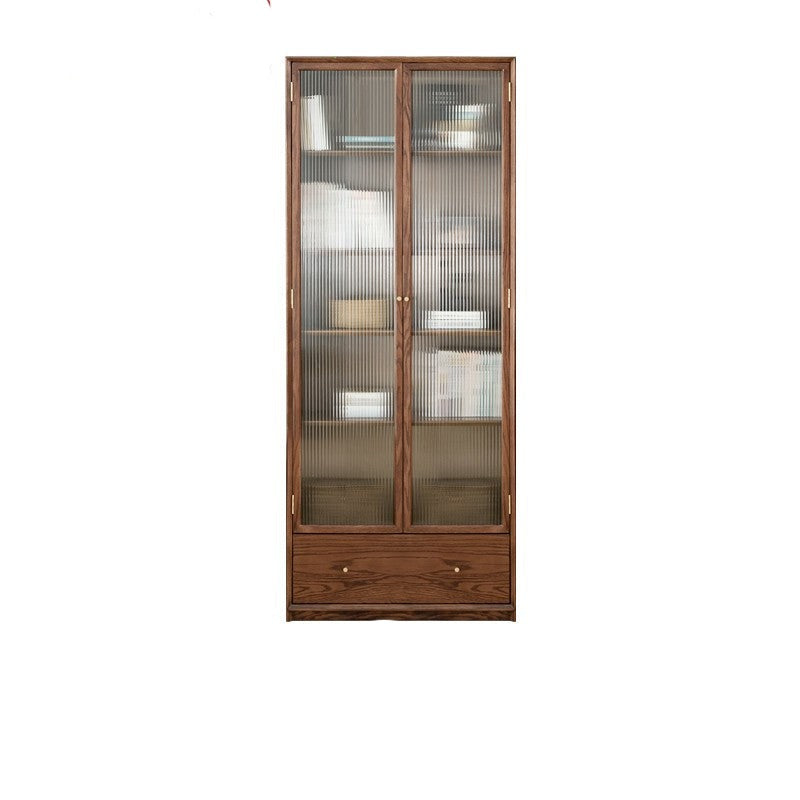 Oak Walnut solid wood cdust-proof glass door wall floor-to-ceiling bookshelf<