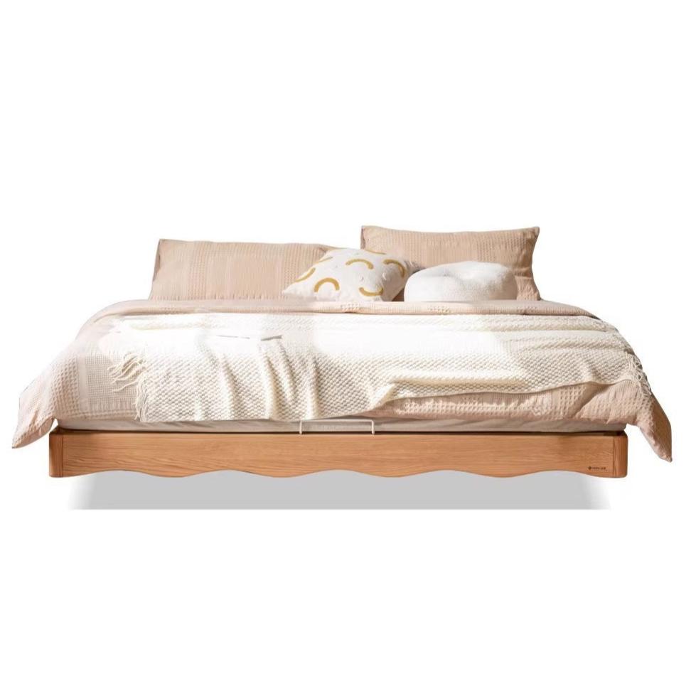 Poplar solid wood bed French cream style platform bed, headboard-free bed<