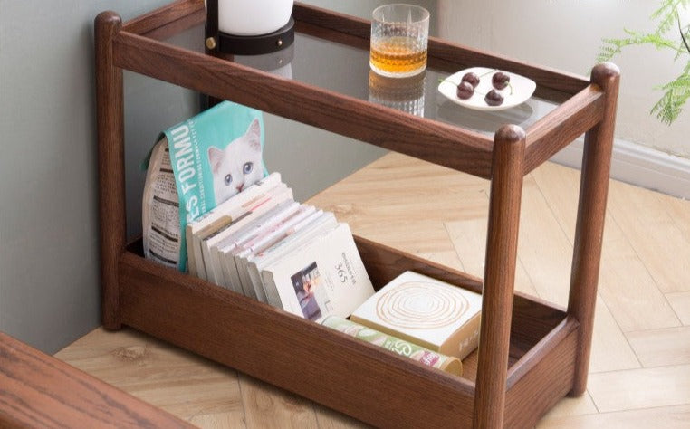Oak Solid wood Mobile storage side table-