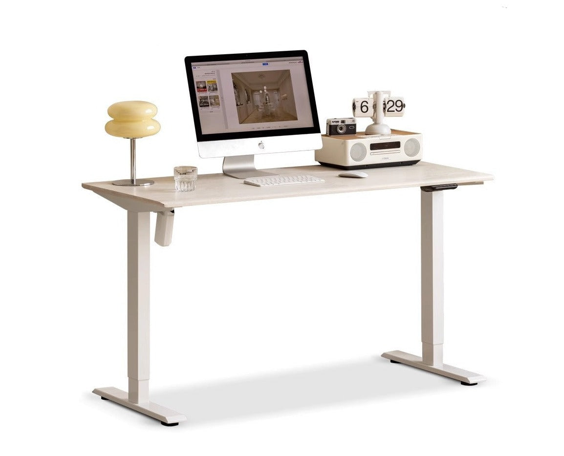 Electric Lift Oak Solid Wood Cream Style Standing Computer Desk-