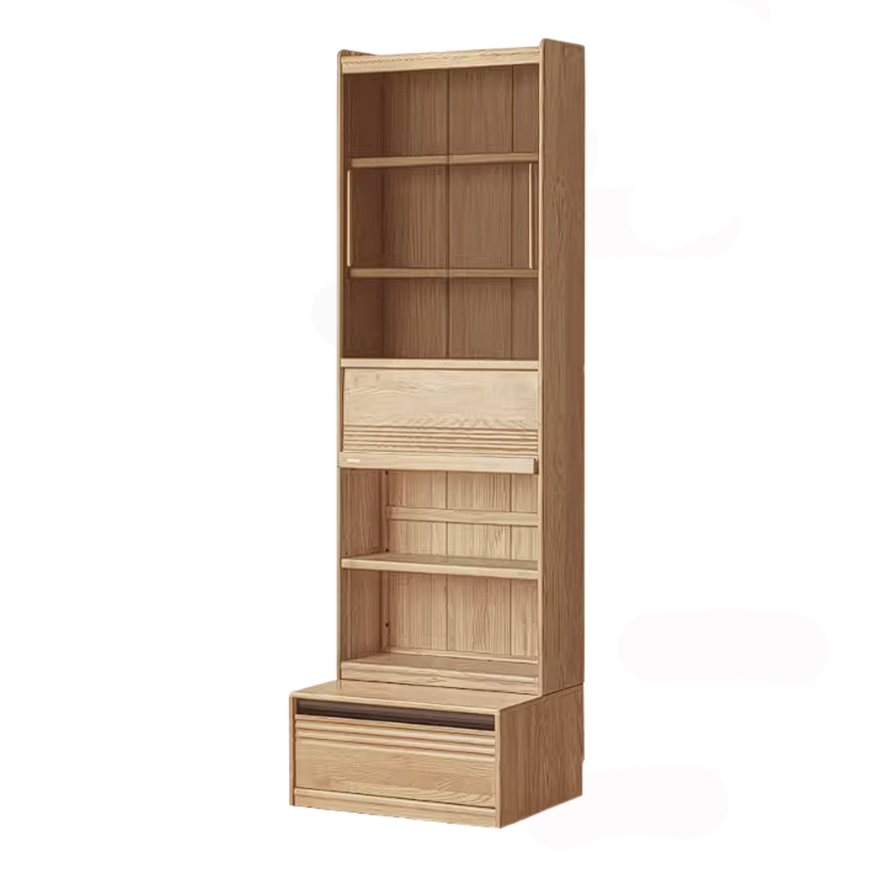 Ash Solid Wood Bookshelf with Wall Mounted Display Cabinet Design