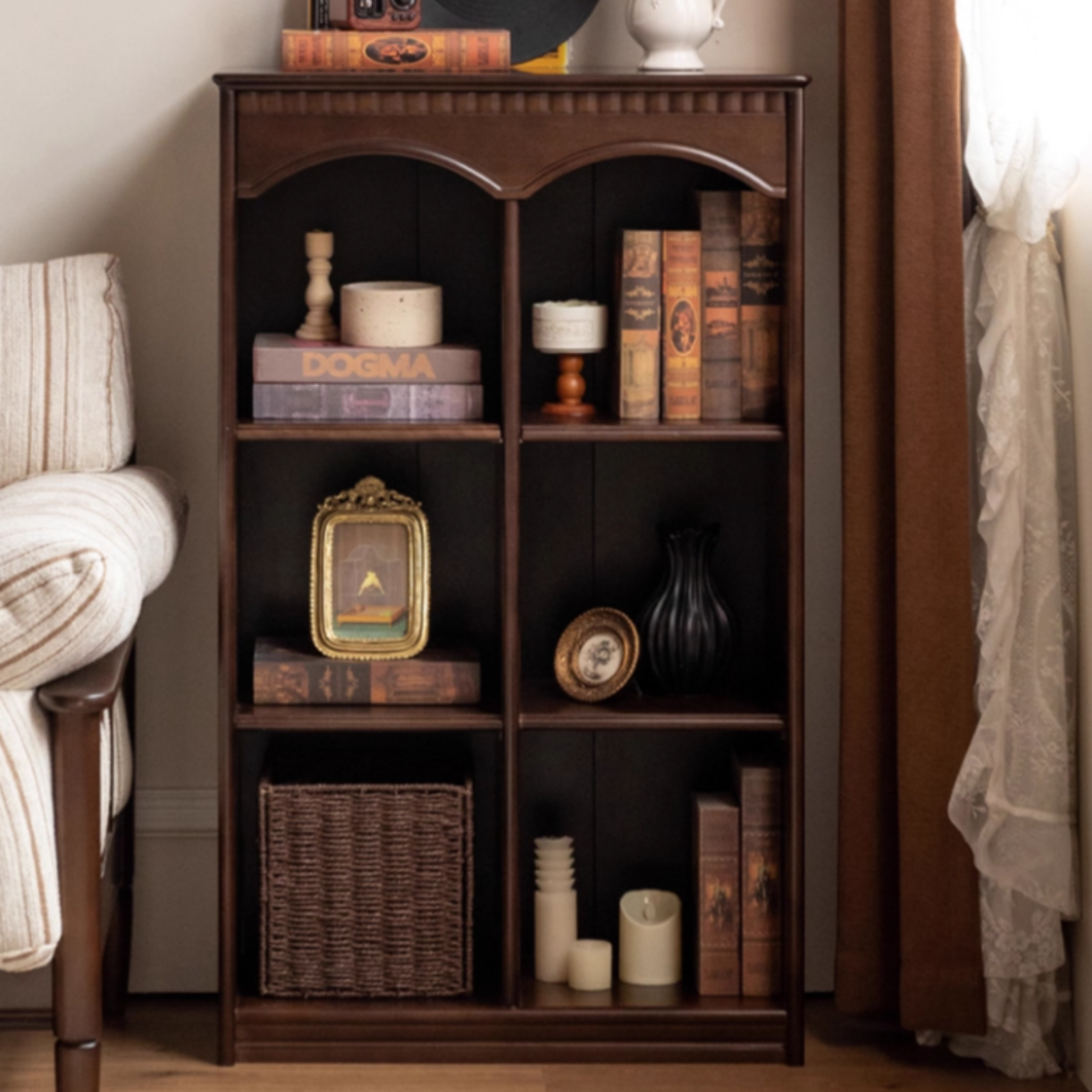Poplar Solid Wood French Retro Side Cabinet