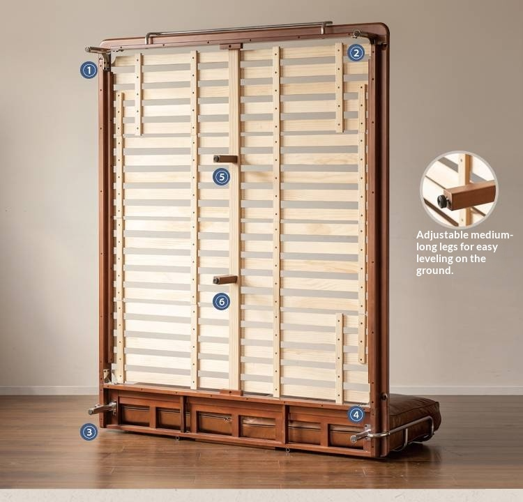 Genuine Leather Bauhaus Style Double Bed with Top Grain Cowhide Soft Backrest