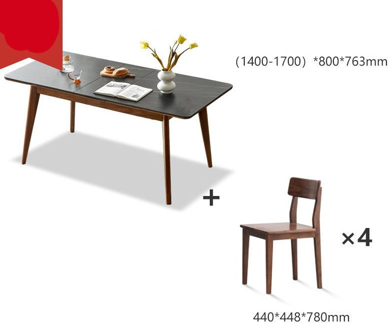 Black Walnut solid wood telescopic rock slab dining table "