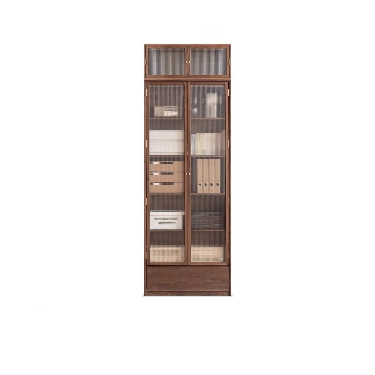 Black Walnut Solid Wood Bookcase Display Glass Door Storage Cabinet -