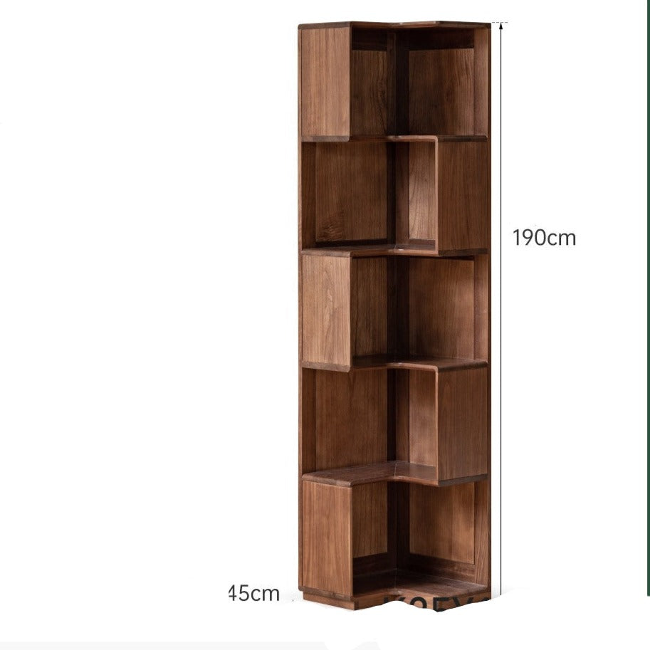 Black walnut solid wood corner storage bookcase<