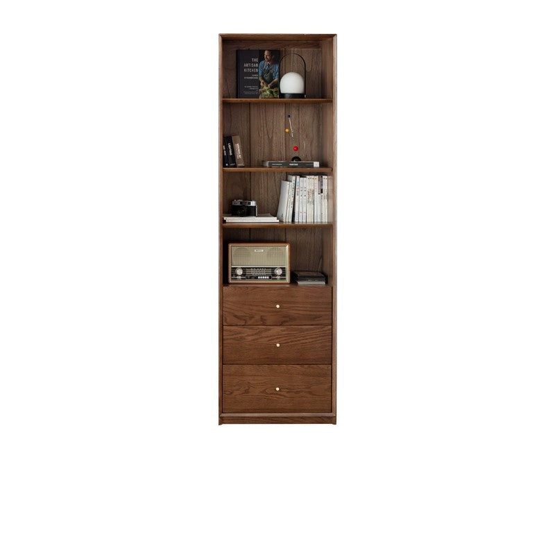 Oak Walnut solid wood cdust-proof glass door wall floor-to-ceiling bookshelf<