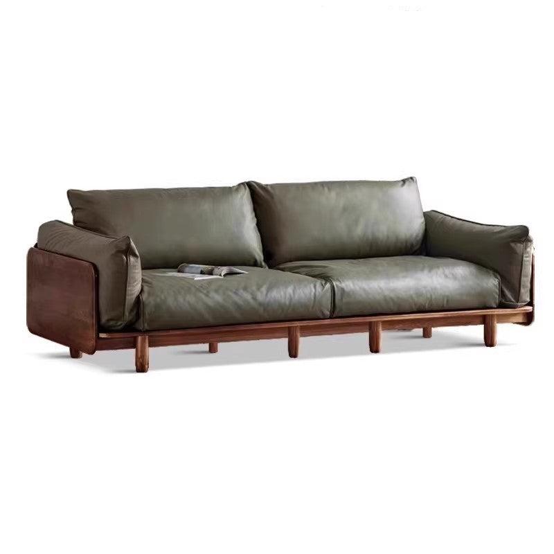 Oak solid wood Leather, Fabric straight sofa