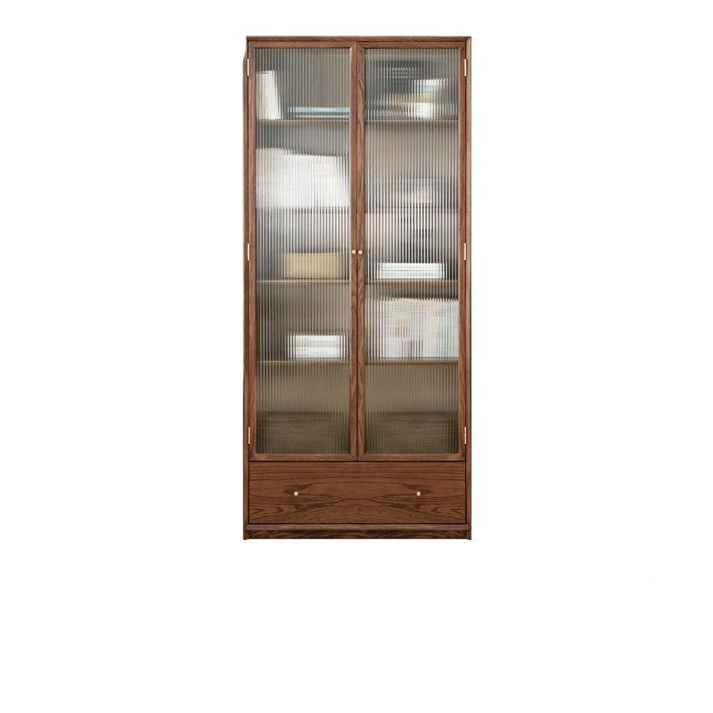 Oak Walnut solid wood cdust-proof glass door wall floor-to-ceiling bookshelf<