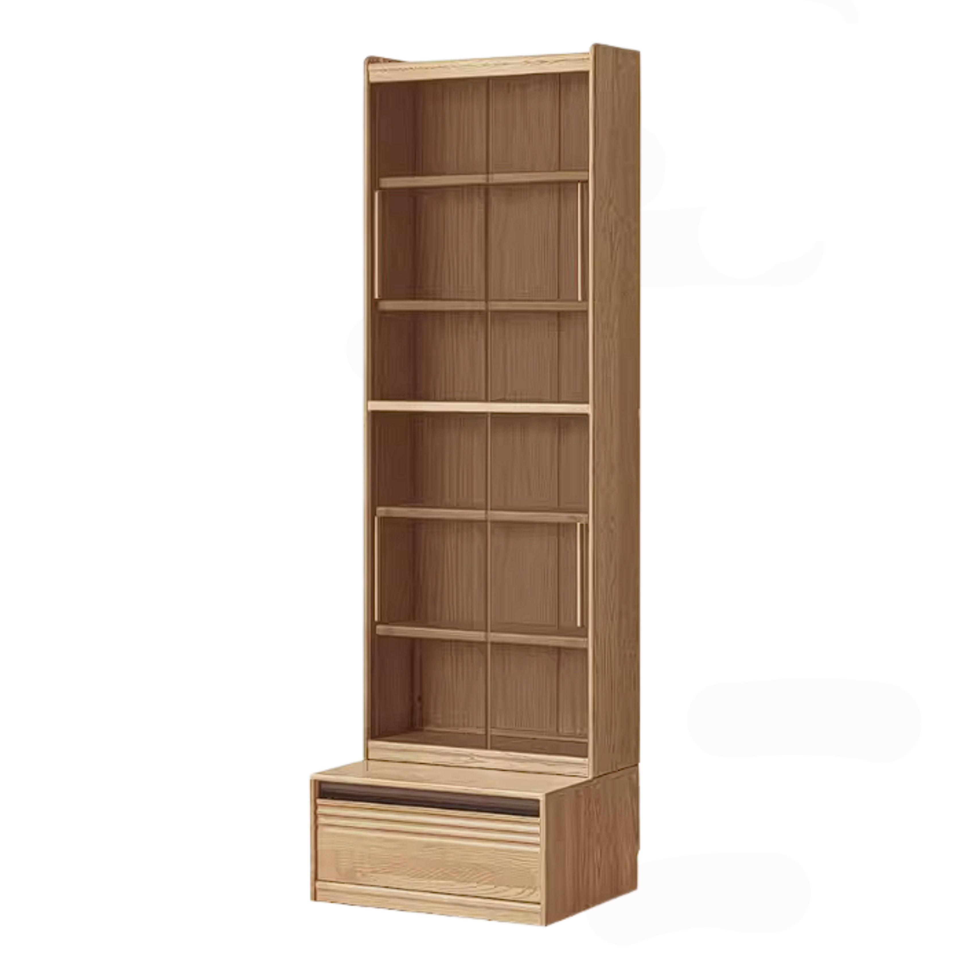 Ash Solid Wood Bookshelf with Wall Mounted Display Cabinet Design