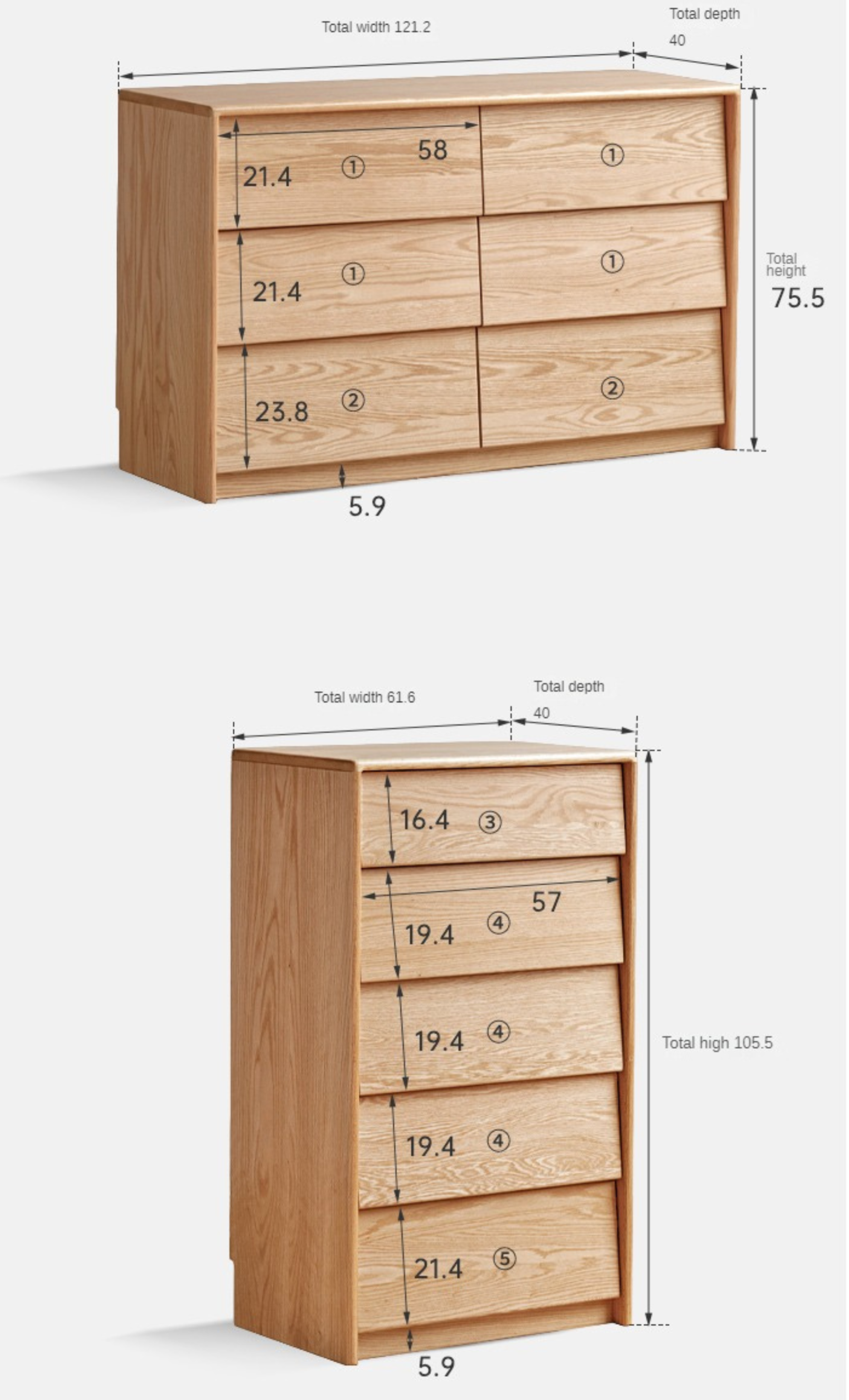 Oak Solid Wood slanted surface chest of drawers