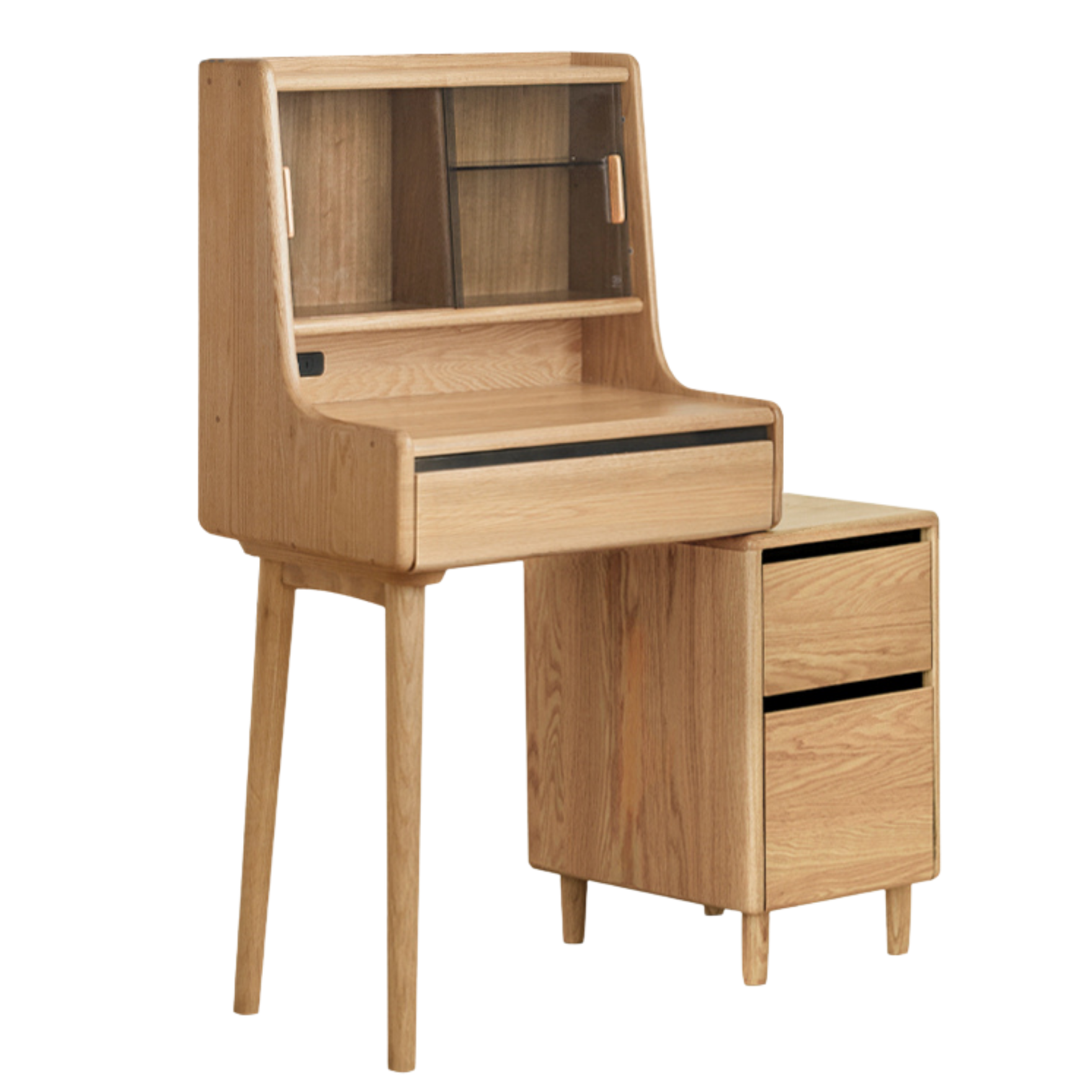 Ash Solid Wood Vanity Desk with Lighted Mirror