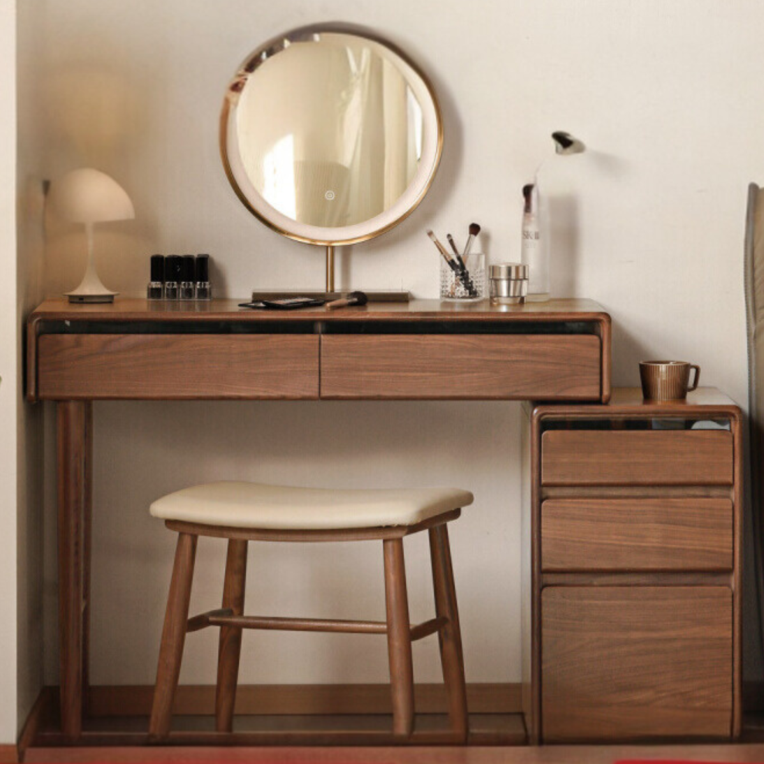 Black walnut solid wood retractable dressing table Nordic chest of drawers integrated :