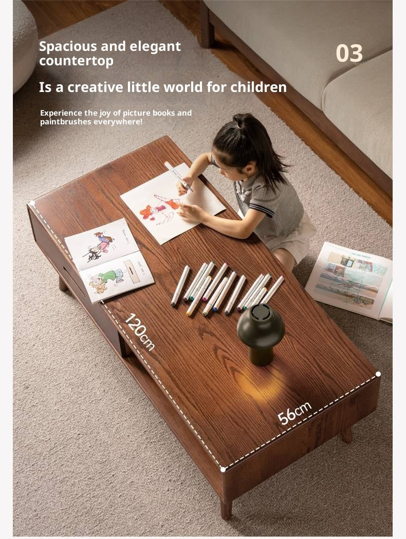 Oak, Solid Rubberwood Two-Drawer Coffee Table Walnut Color