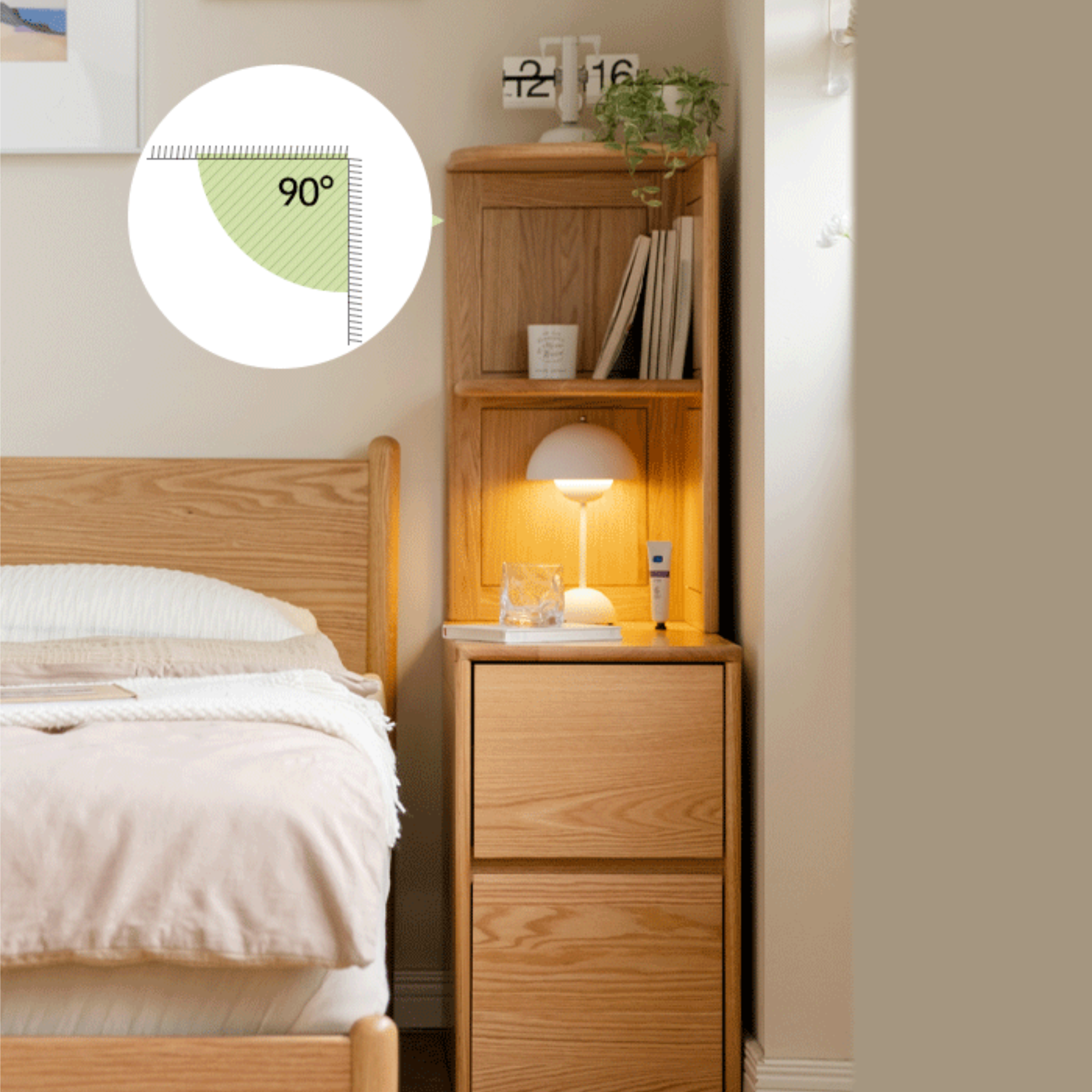 Oak Solid Wood Edge Side Cabinet Corner Bedside