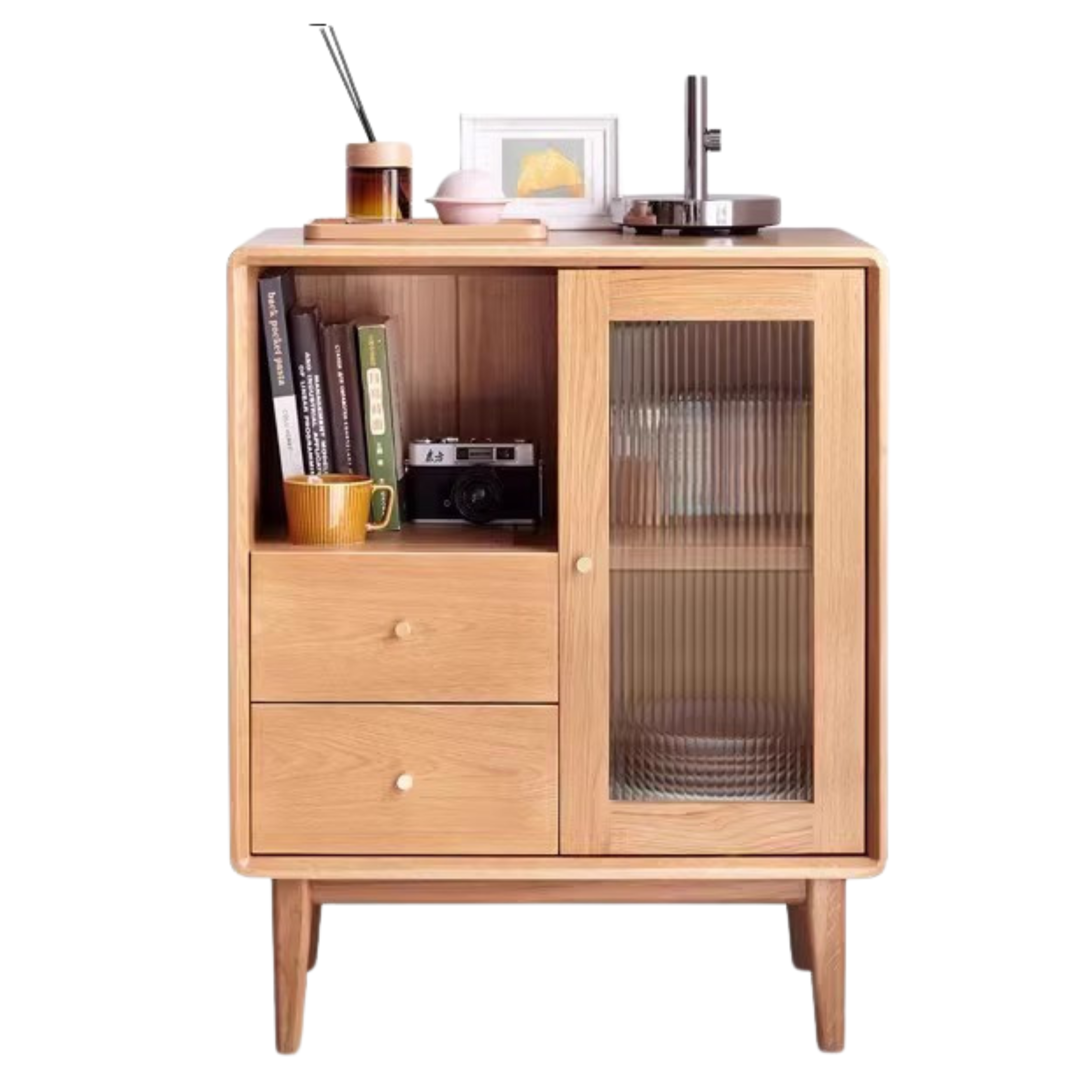 Semi-open Side cabinet Oak solid wood-