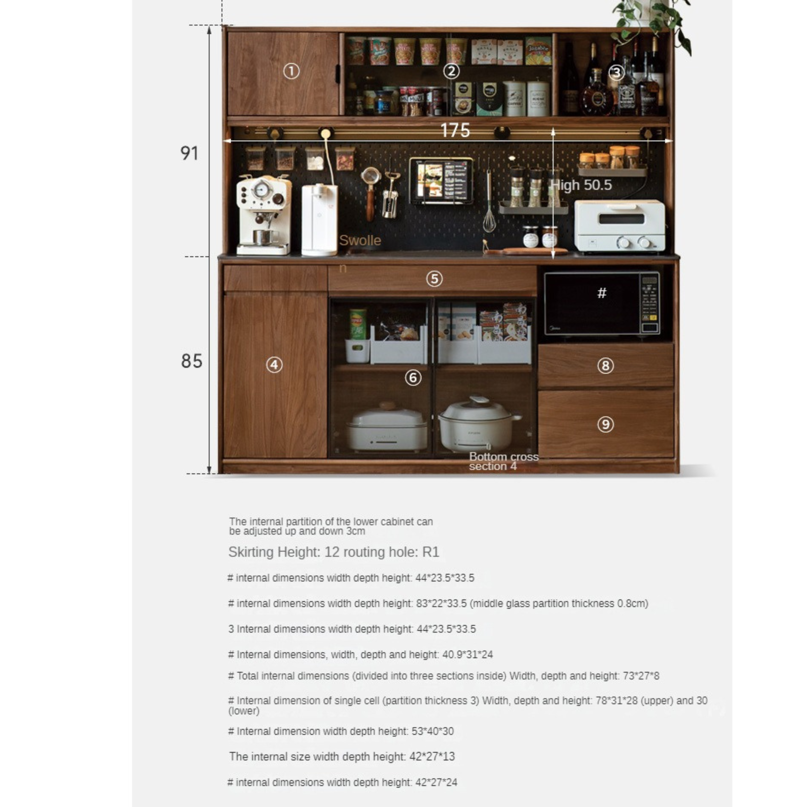 Black Walnut Solid Wood Sideboard, Buffet Cabinet