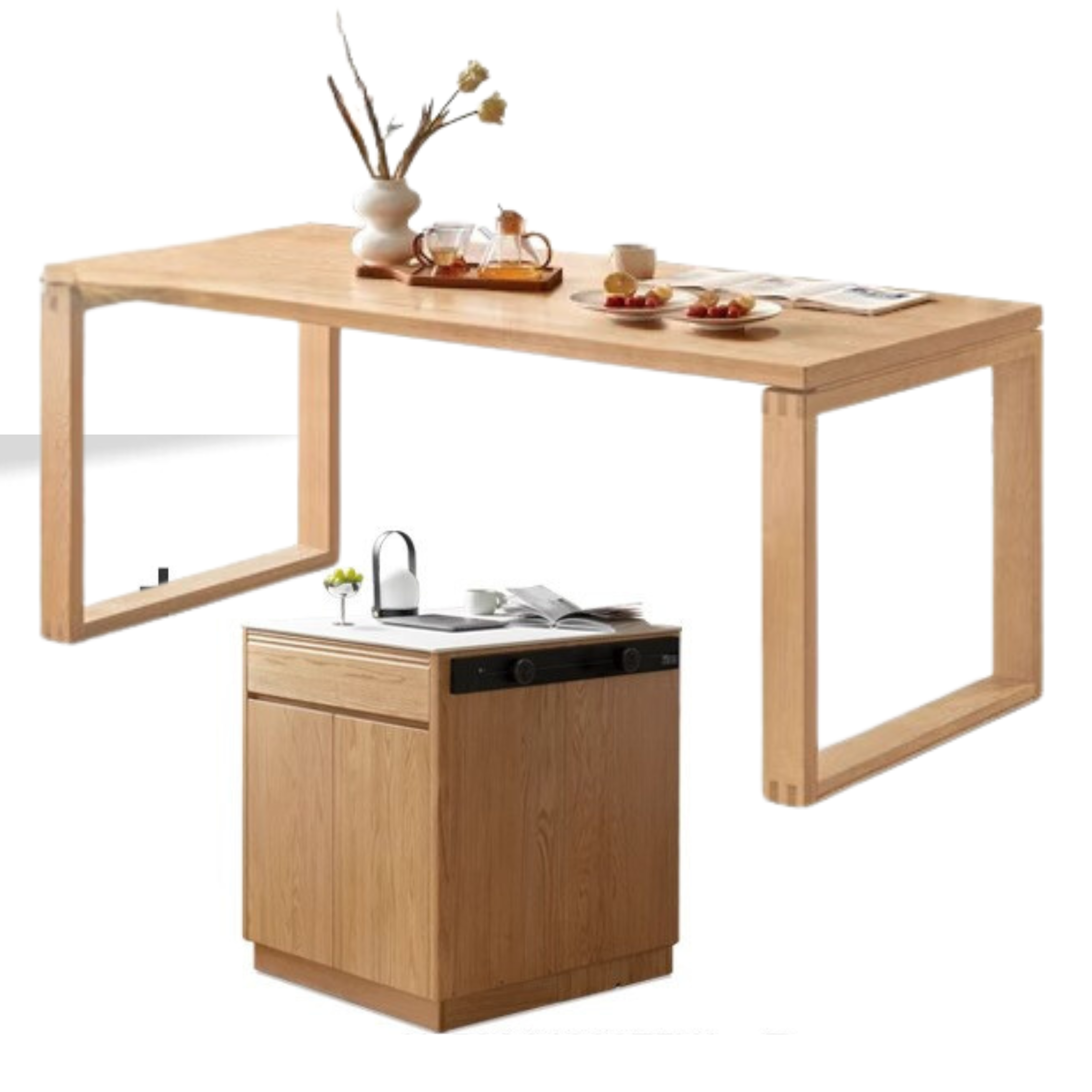 Oak Solid Wood Rock Plate Island Multi-Functional Dining Sideboard