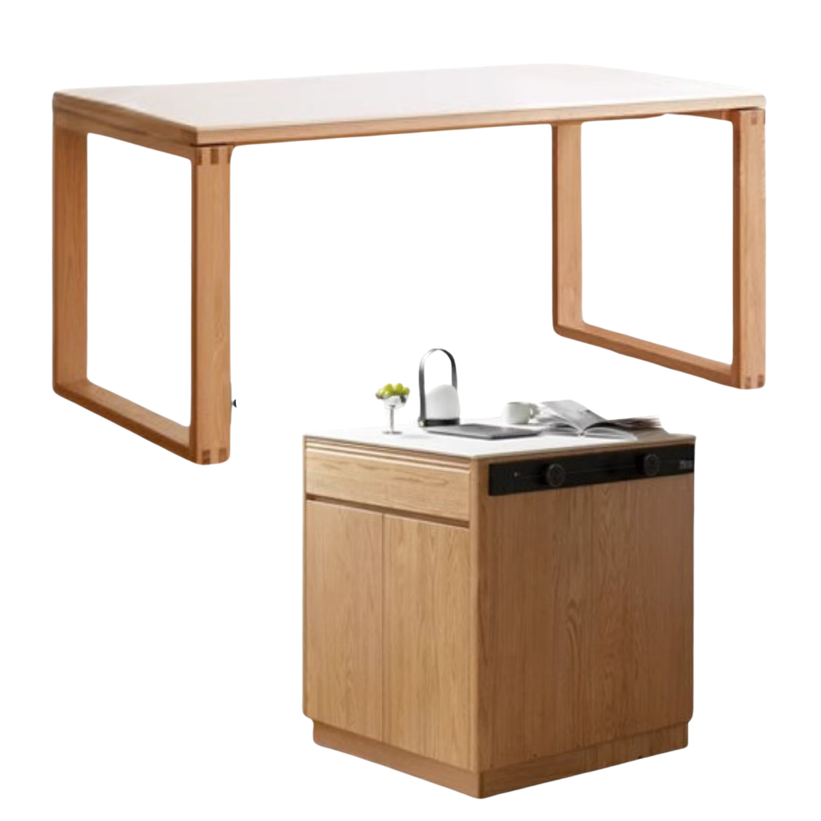 Oak solid wood rock plate island multi-functional dining sideboard"