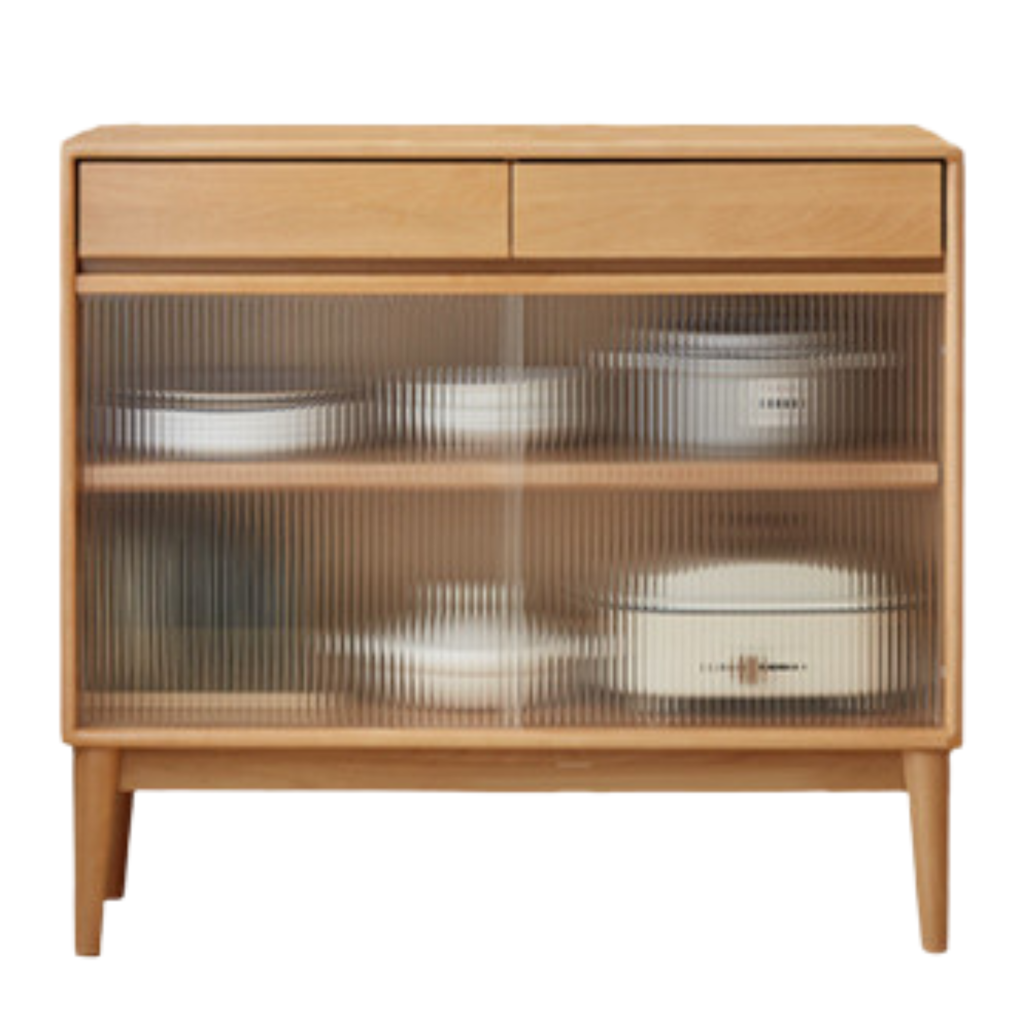Oak Solid Wood Buffet Sideboard High Glass Cabinet