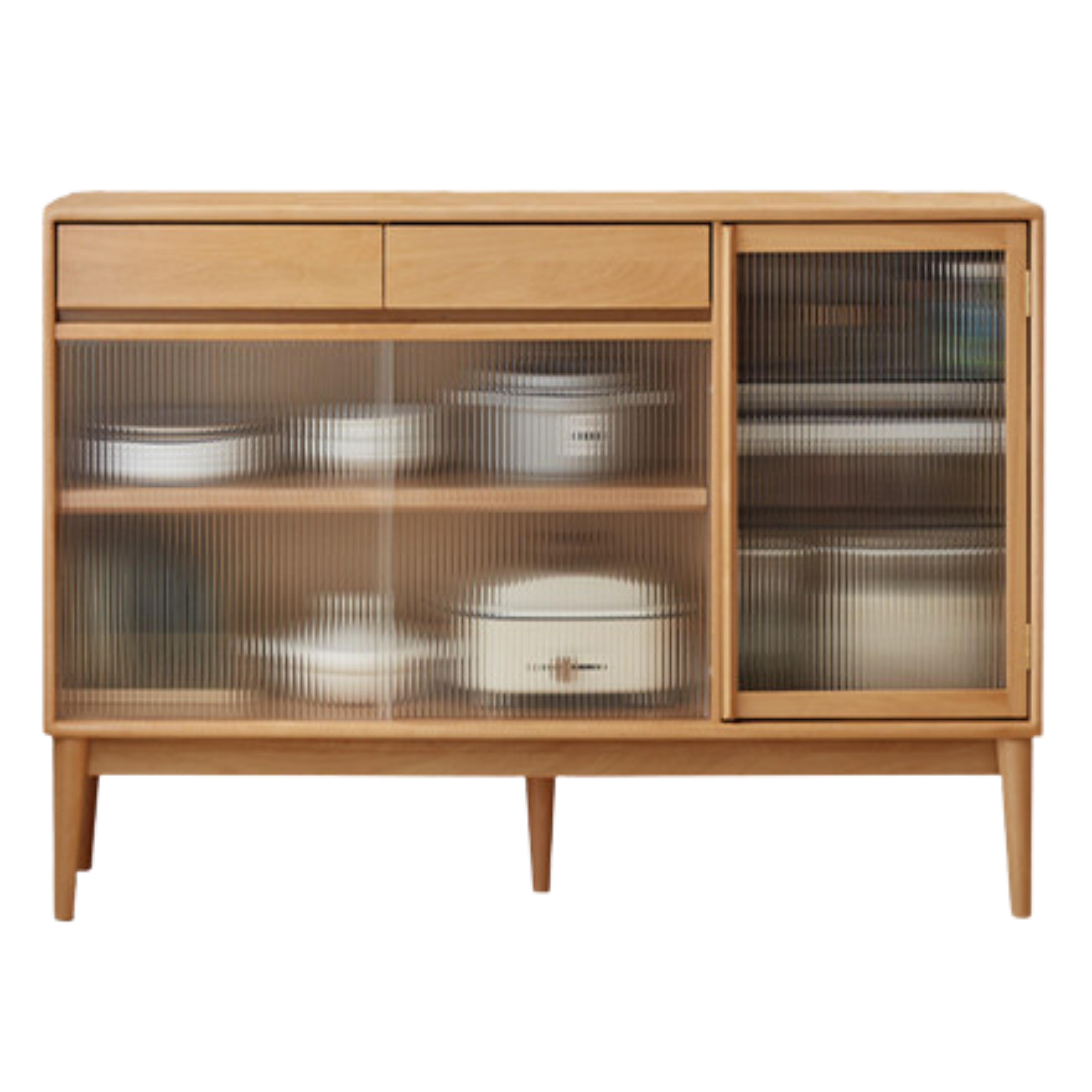 Oak Solid Wood Buffet Sideboard High Glass Cabinet