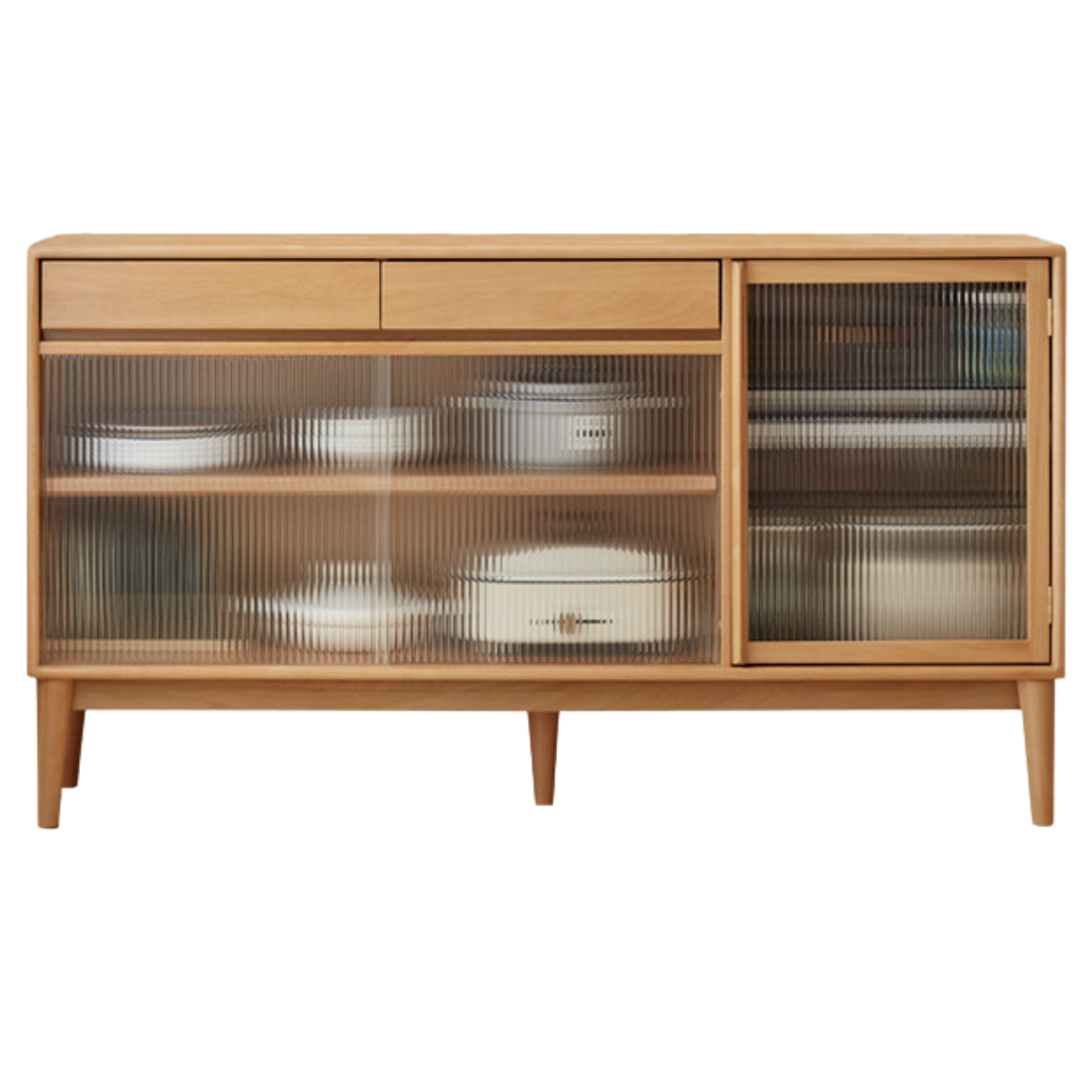 Oak Solid Wood Buffet Sideboard High Glass Cabinet