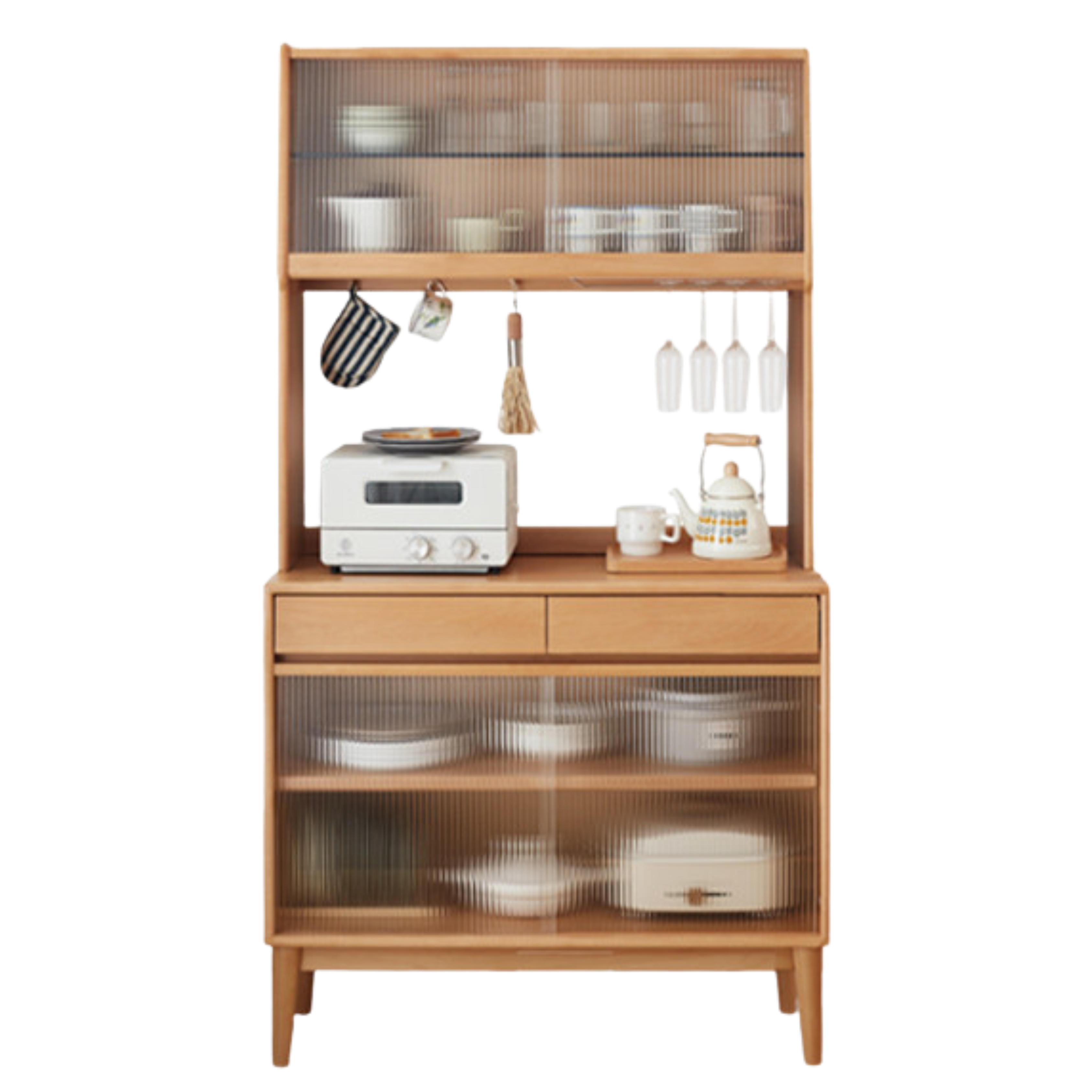 Oak Solid Wood Buffet Sideboard High Glass Cabinet