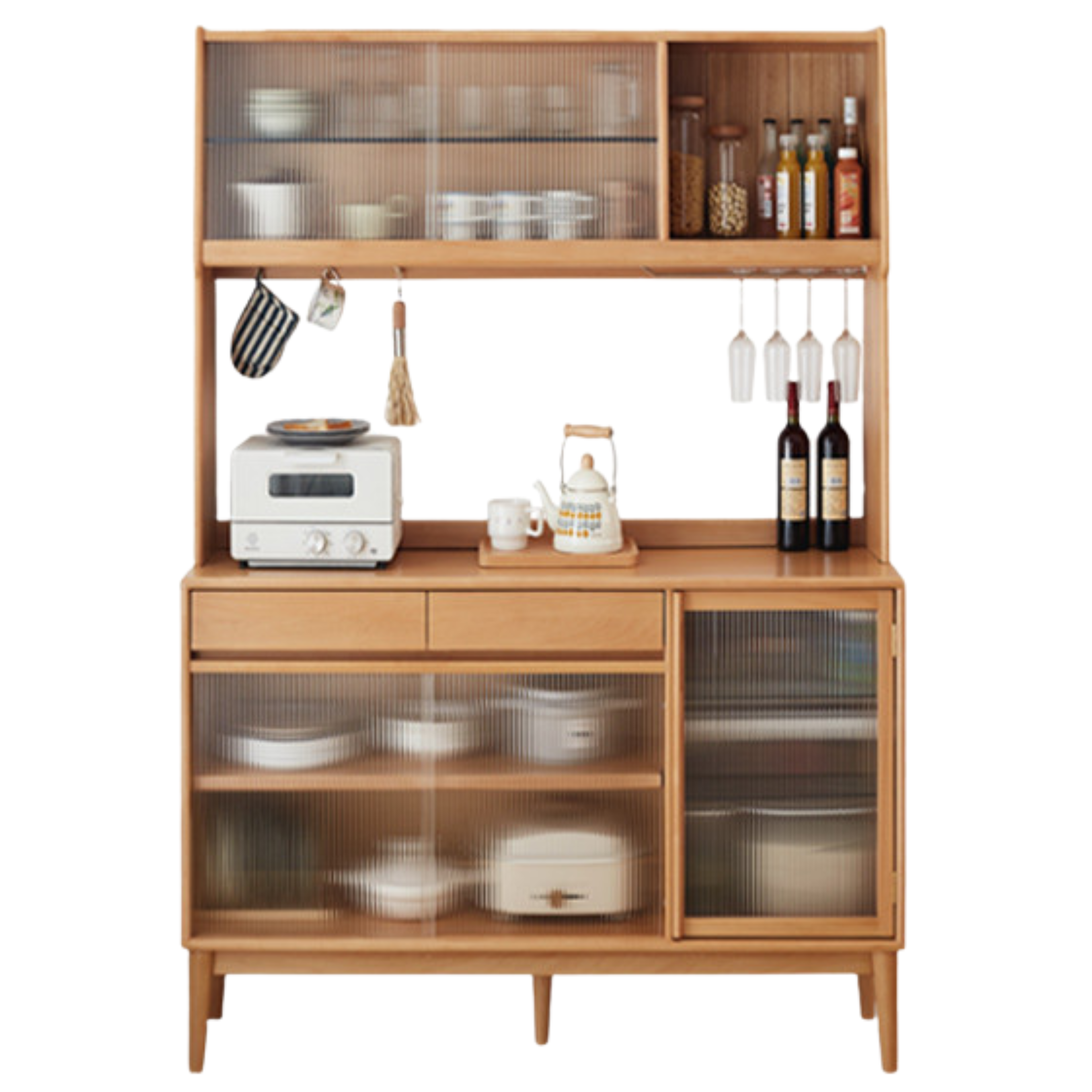 Oak Solid Wood Buffet Sideboard High Glass Cabinet